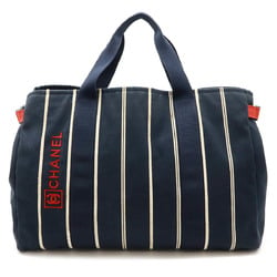 CHANEL Sport Line Stripe Tote Bag Large Shoulder Canvas Navy Blue Red