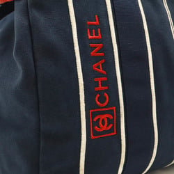 CHANEL Sport Line Stripe Tote Bag Large Shoulder Canvas Navy Blue Red