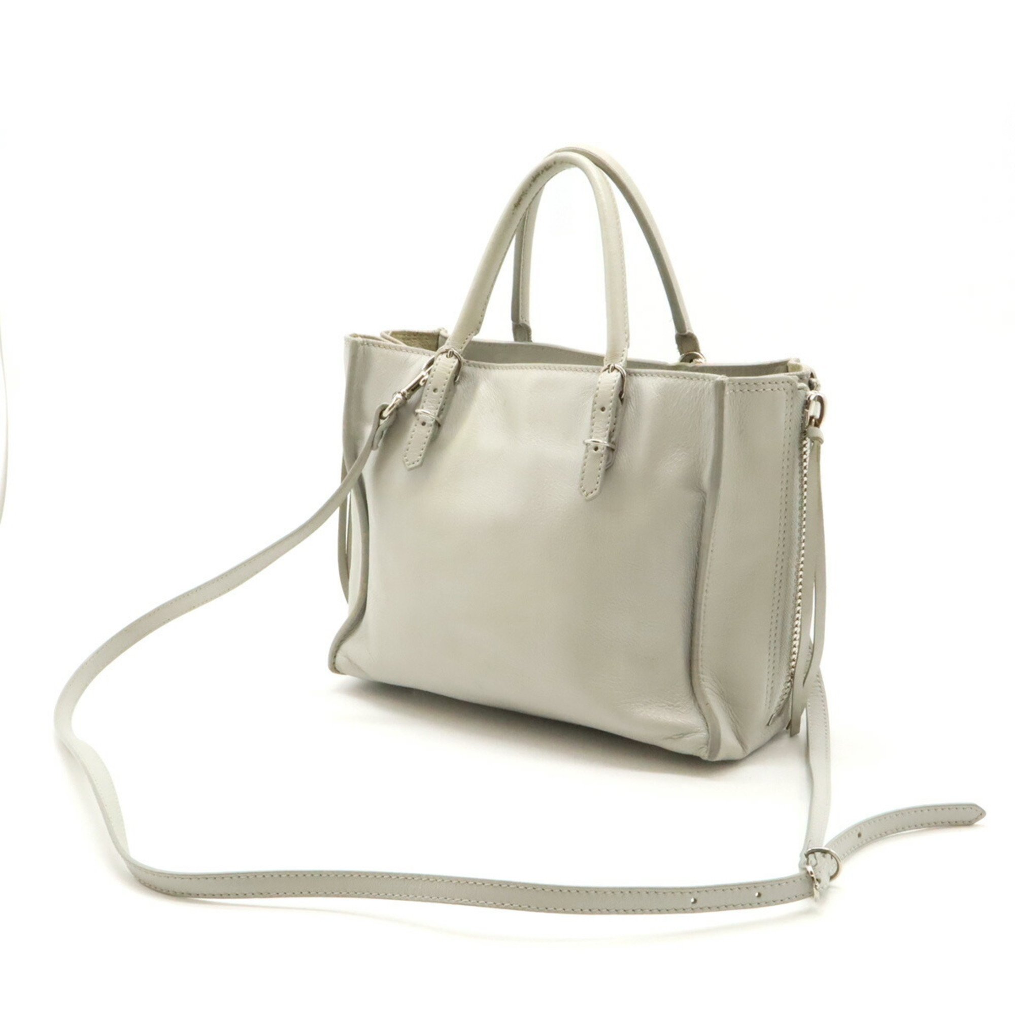 BALENCIAGA Paper Handbag Shoulder Bag Leather Light Gray 305572