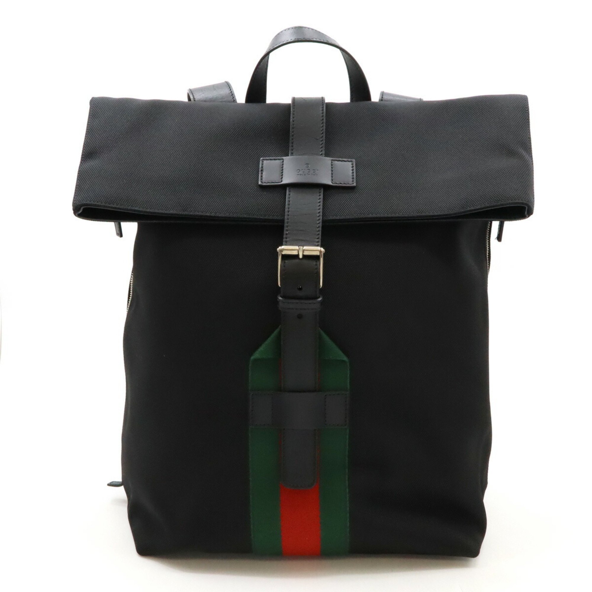 GUCCI Gucci Band Techno Canvas Web Line Shelly Backpack Rucksack Leather Black Green Red 337075