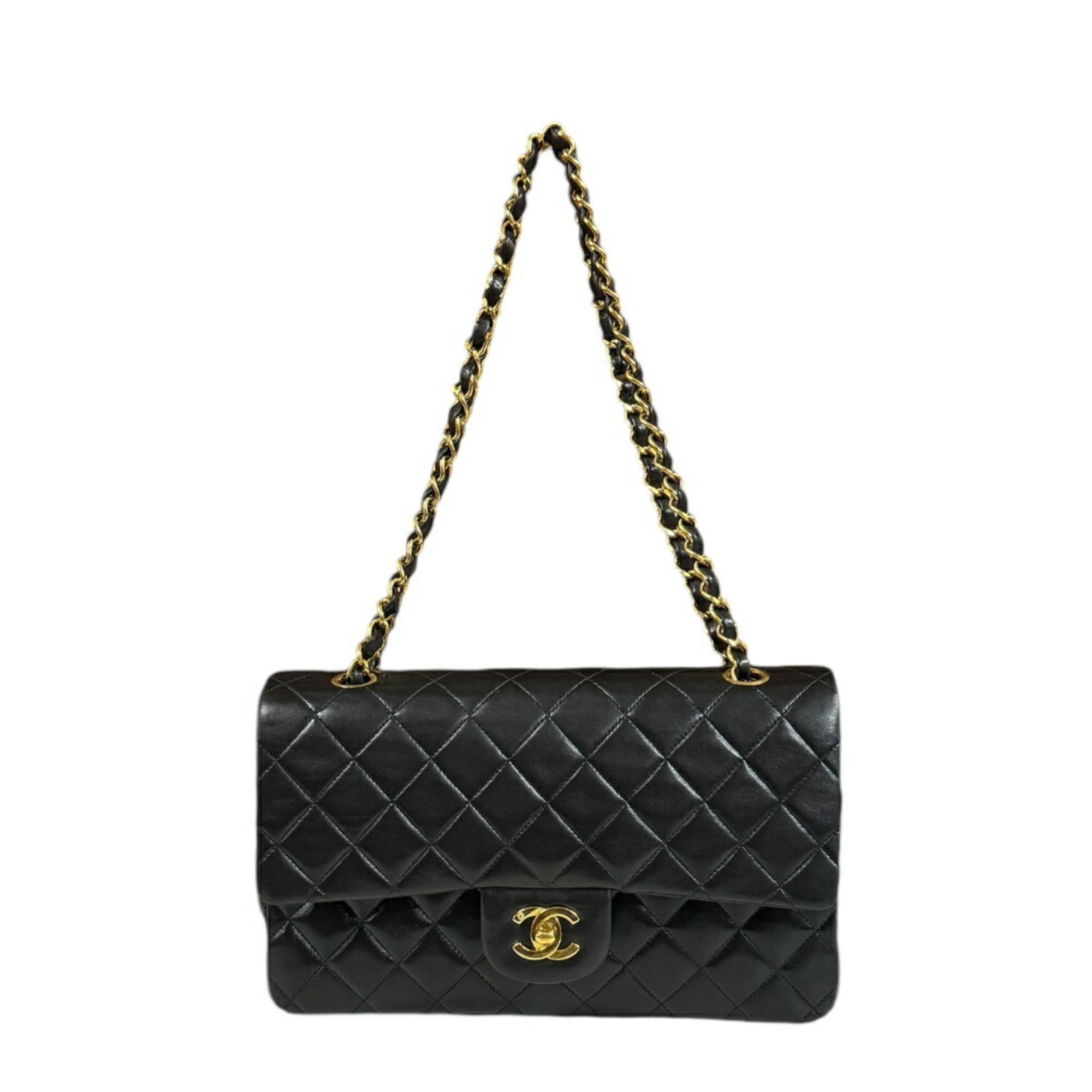 Chanel Matelasse Shoulder Bag Lambskin A01112 Black Women's CHANEL Double Chain Flap