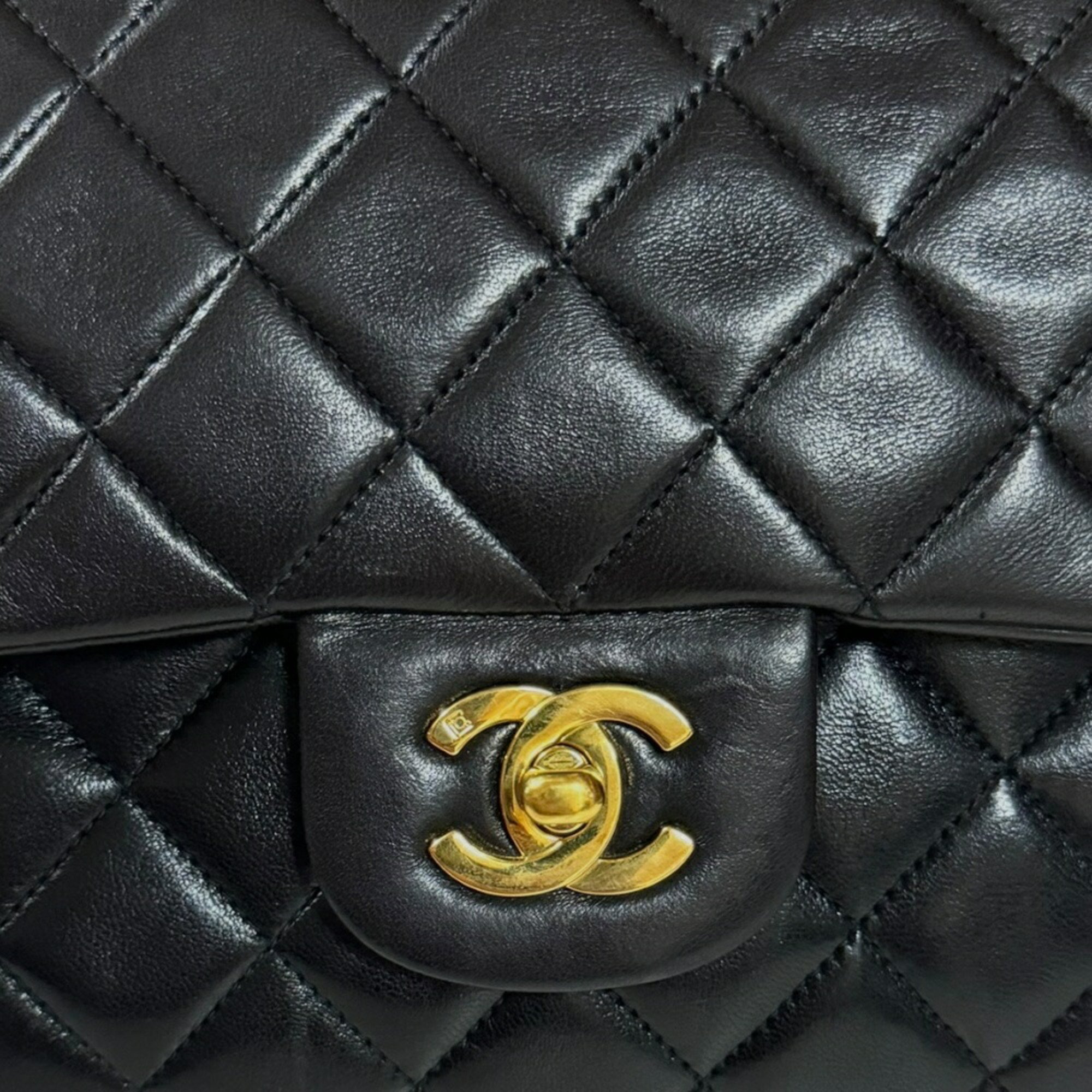 Chanel Matelasse Shoulder Bag Lambskin A01112 Black Women's CHANEL Double Chain Flap