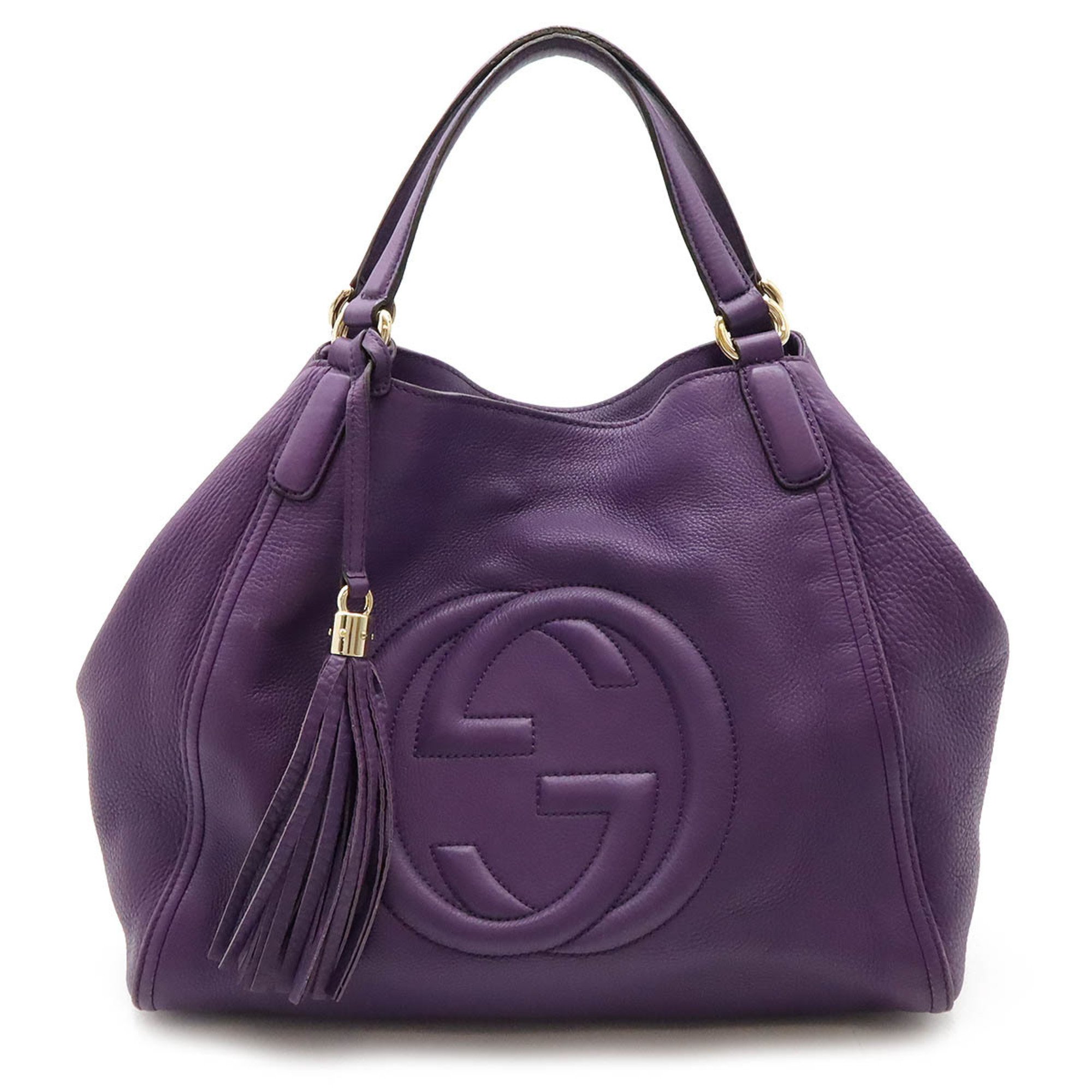 GUCCI Soho Cellarius Tassel Tote Bag Shoulder Leather Purple 282309