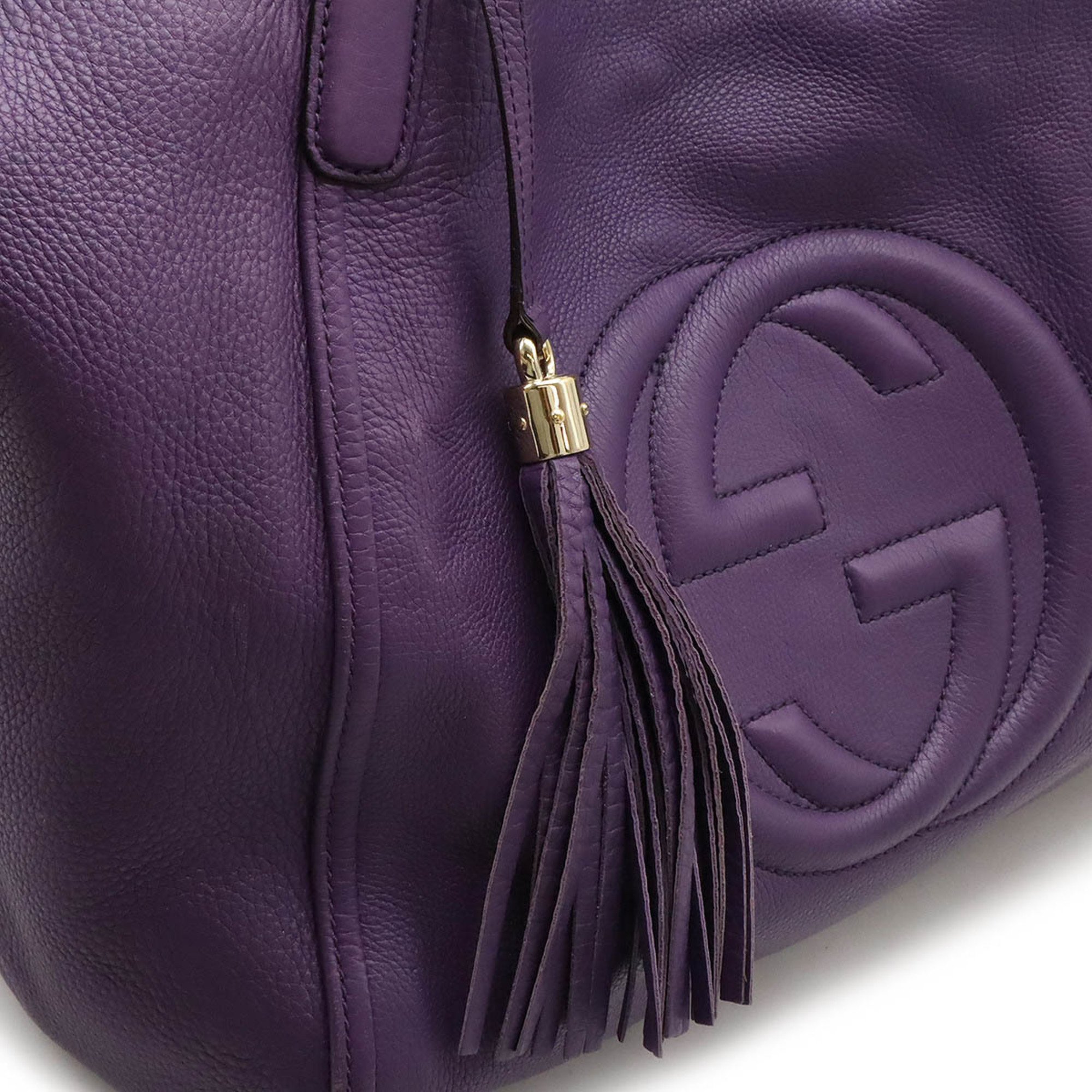 GUCCI Soho Cellarius Tassel Tote Bag Shoulder Leather Purple 282309