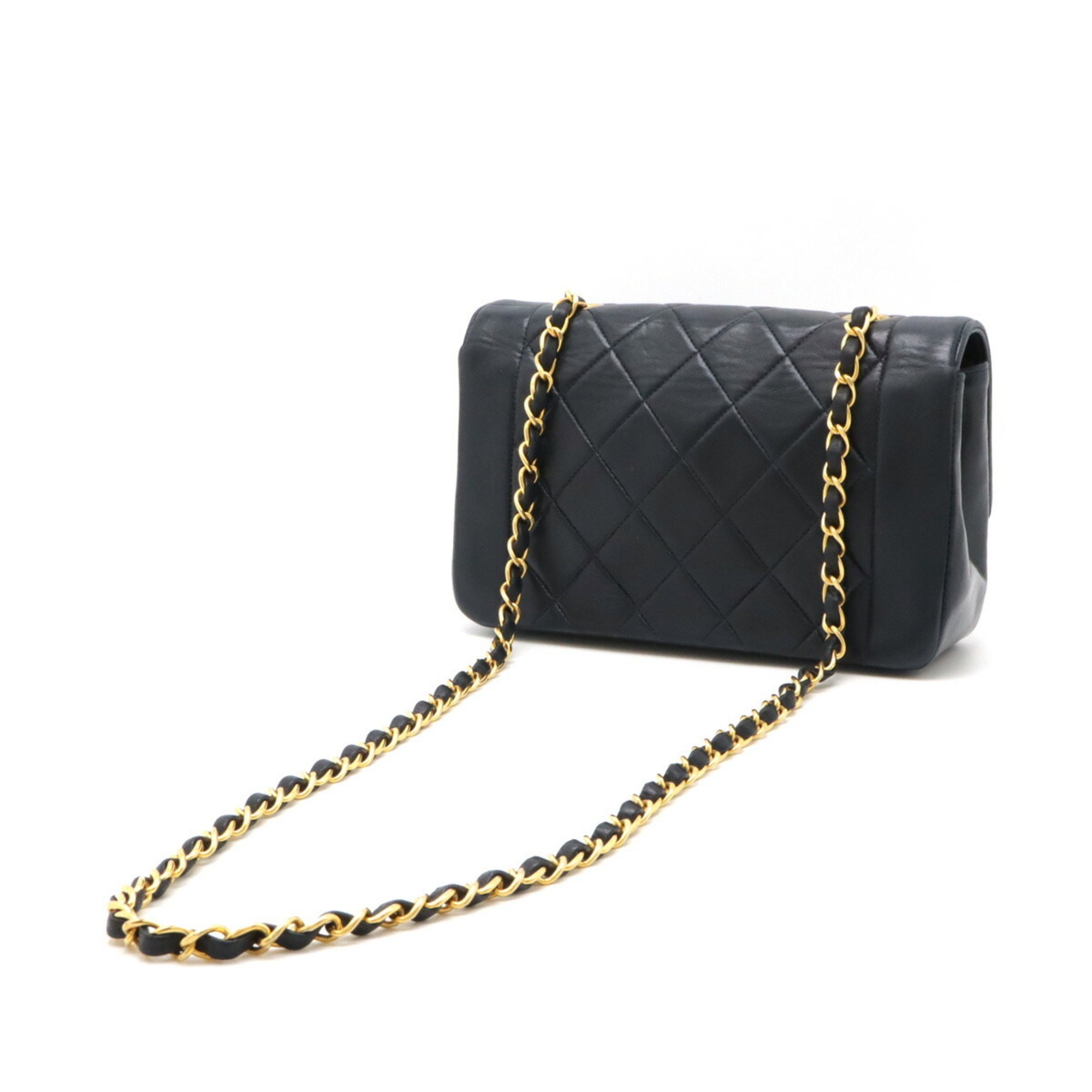 CHANEL Diana Matelasse Coco Mark Chain Shoulder Bag Lambskin Leather Dark Navy