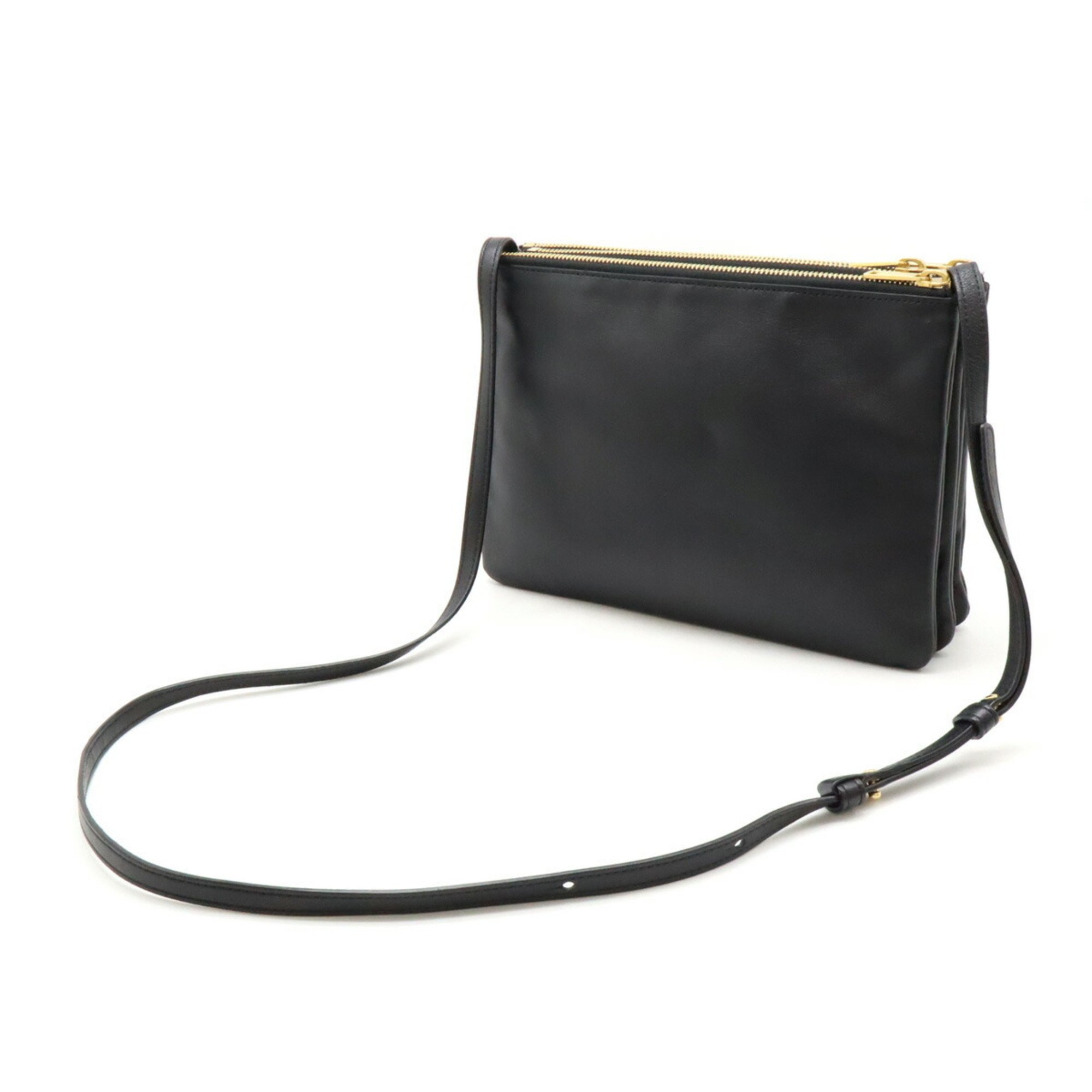 CELINE Trio Large Shoulder Bag Pochette Pouch Lambskin Leather Black New 171453