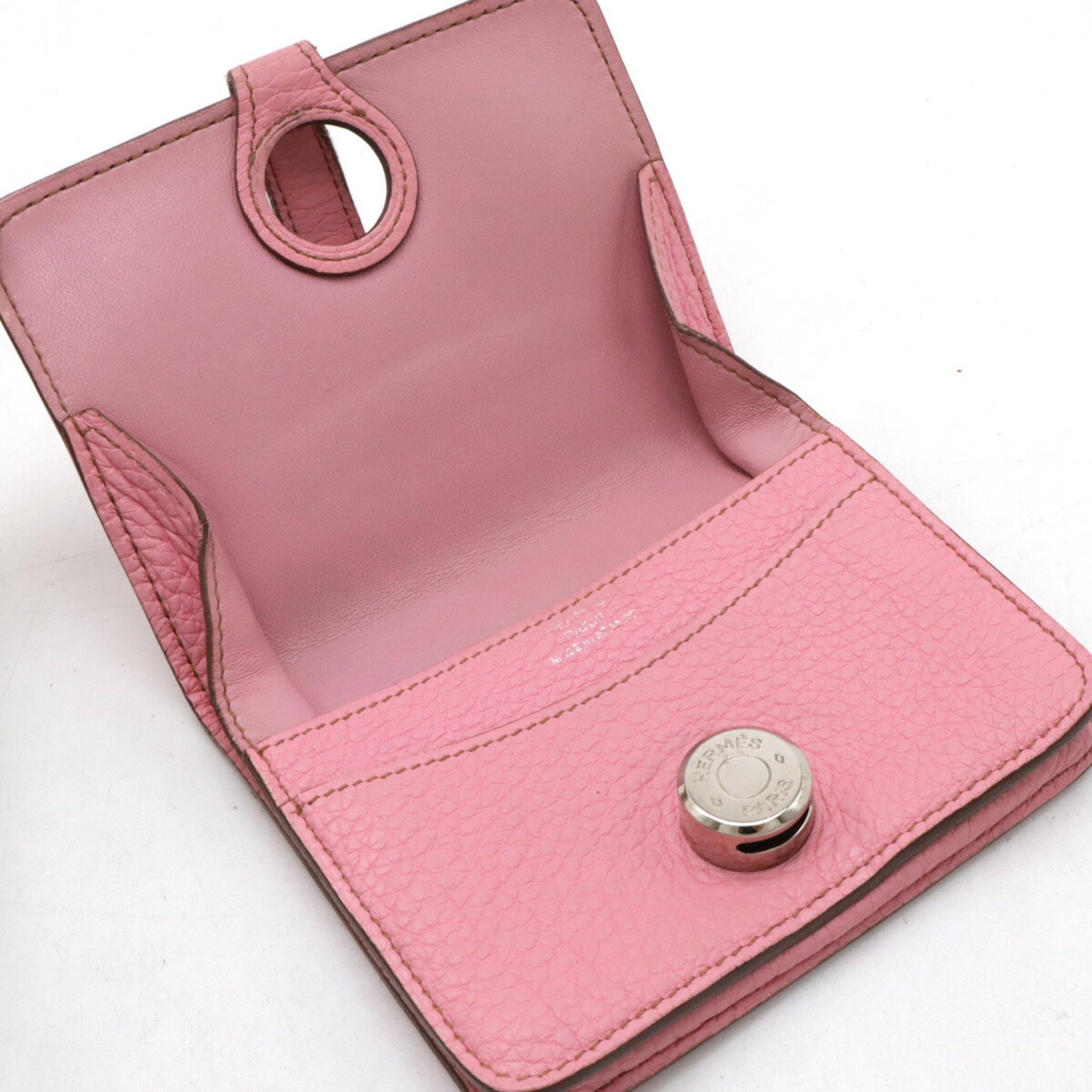 HERMES Dogon Compact Coin Case, Purse, Card Togo Leather, Pink, H Stamp