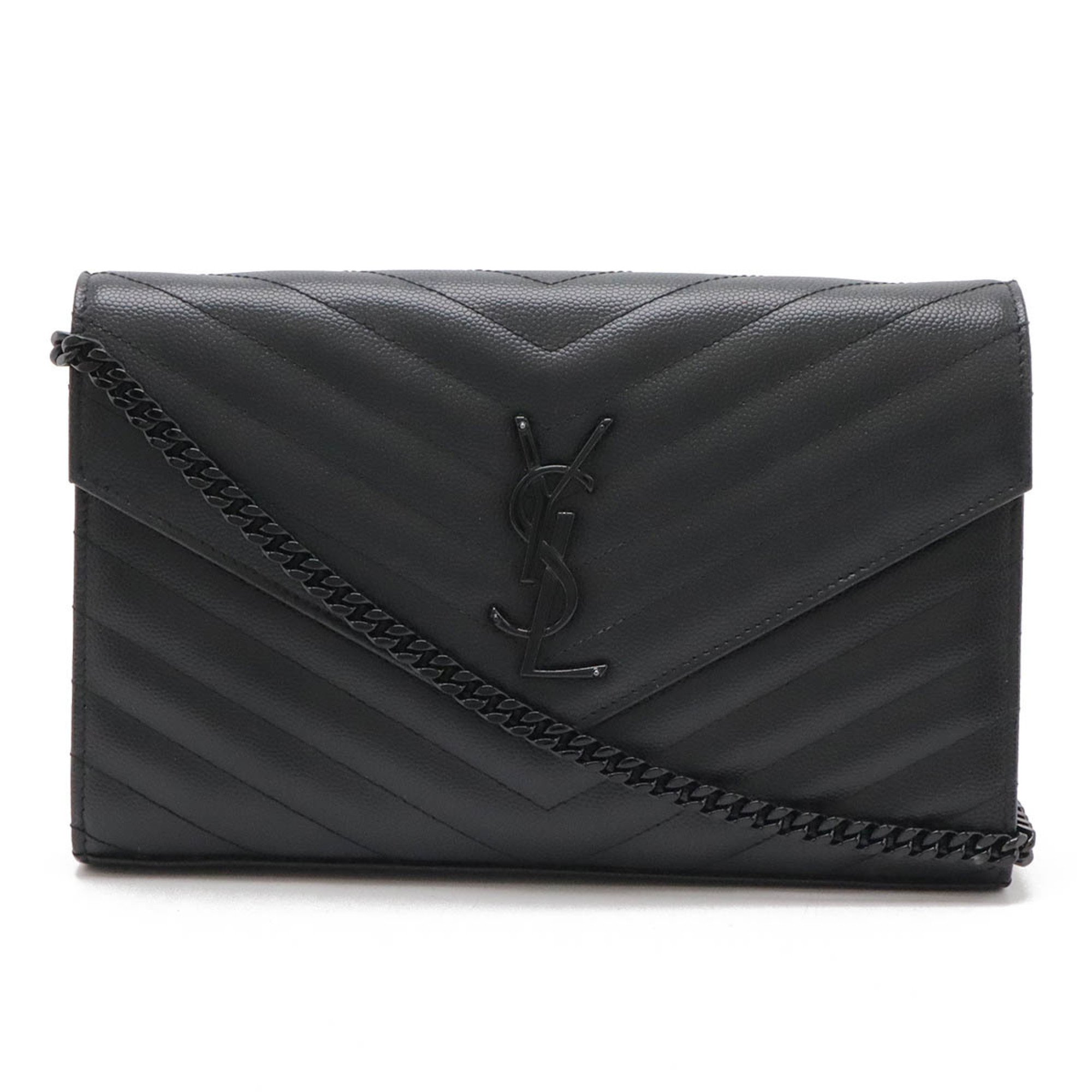 SAINT LAURENT PARIS YSL Yves Saint Laurent Cassandra Classic Chain Wallet Leather Black 377828