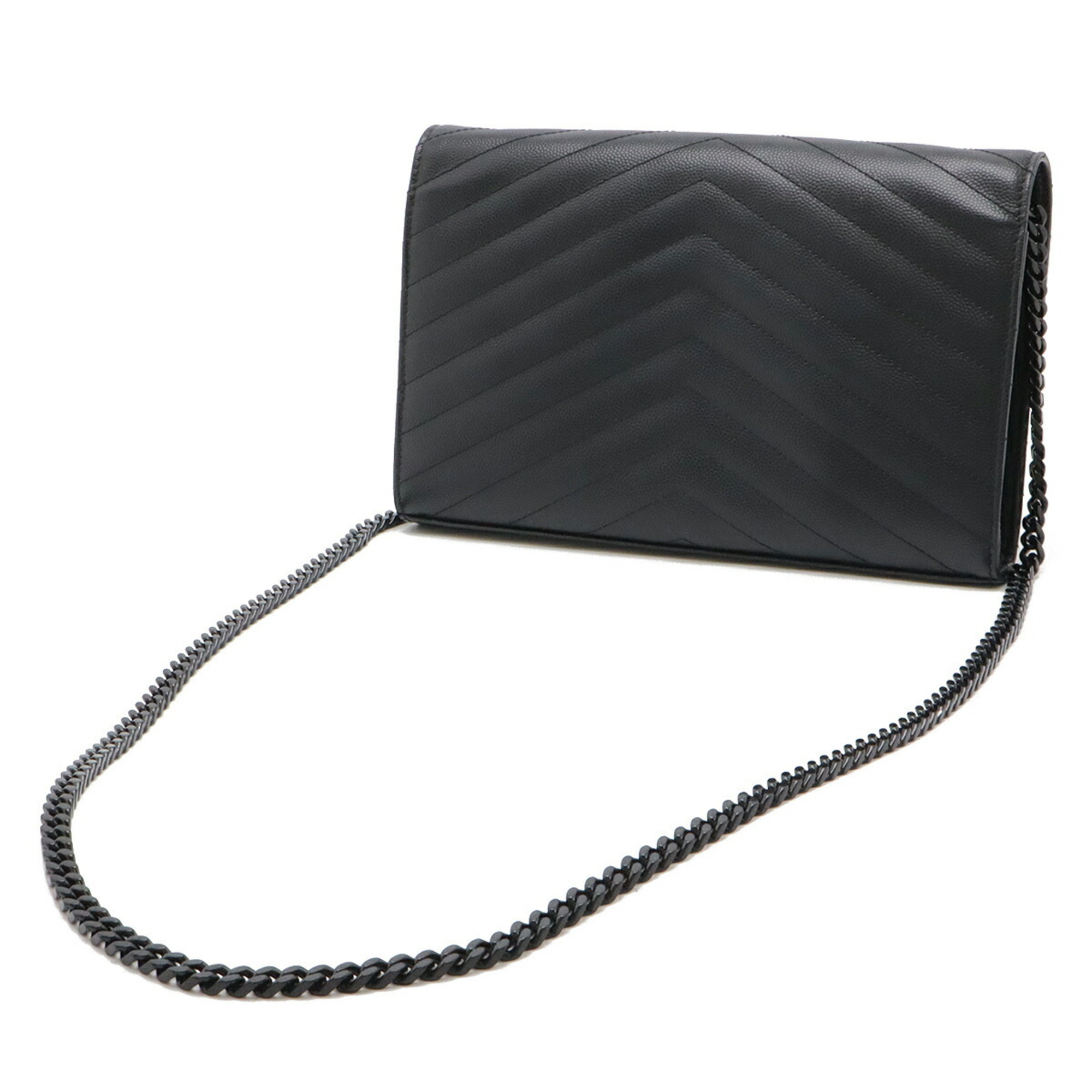 SAINT LAURENT PARIS YSL Yves Saint Laurent Cassandra Classic Chain Wallet Leather Black 377828