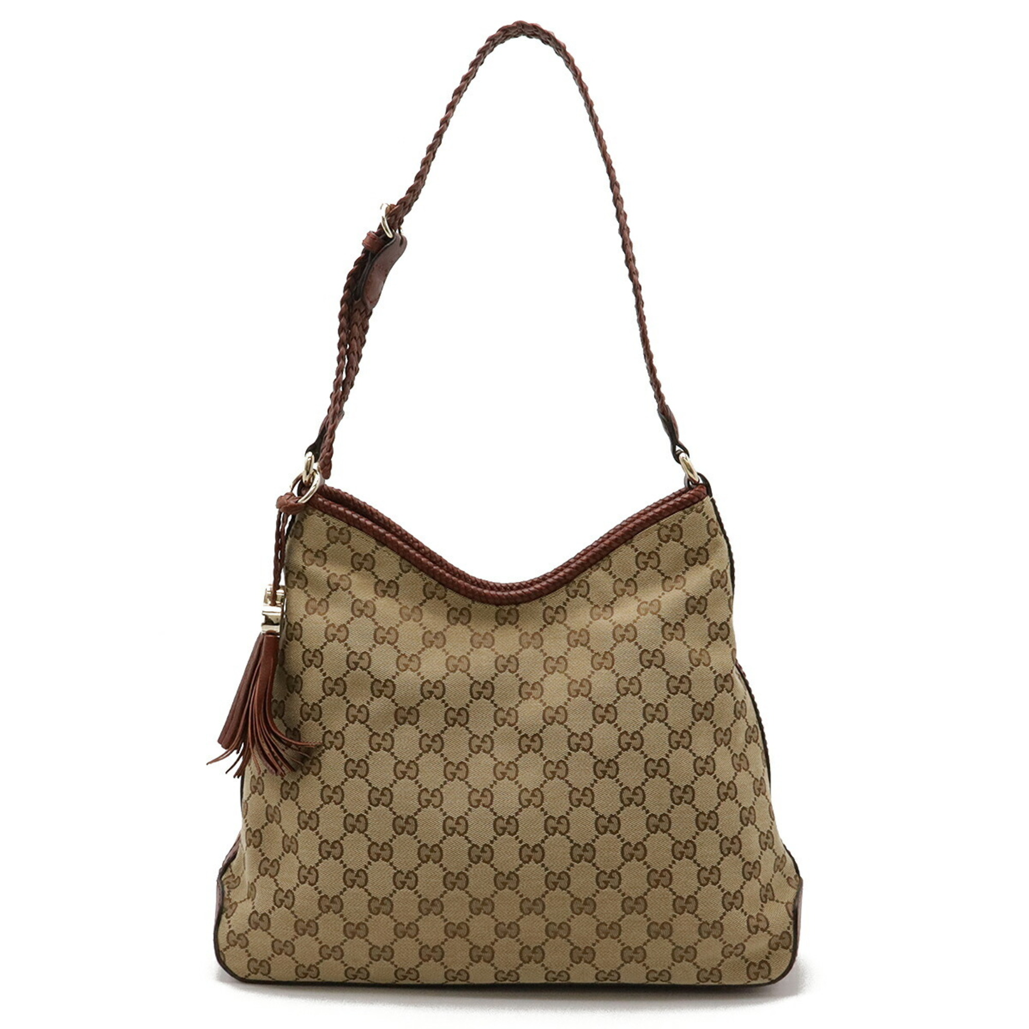 GUCCI GG canvas shoulder bag, leather, beige, brown 257026