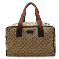 GUCCI Gucci GG Canvas Sherry Line Boston Bag Shoulder Leather Khaki Beige Red Green 153240