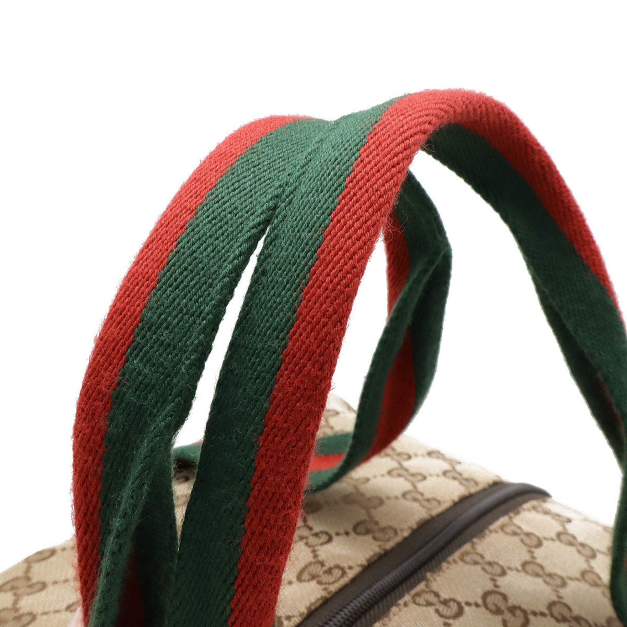 GUCCI Gucci GG Canvas Sherry Line Boston Bag Shoulder Leather Khaki Beige Red Green 153240