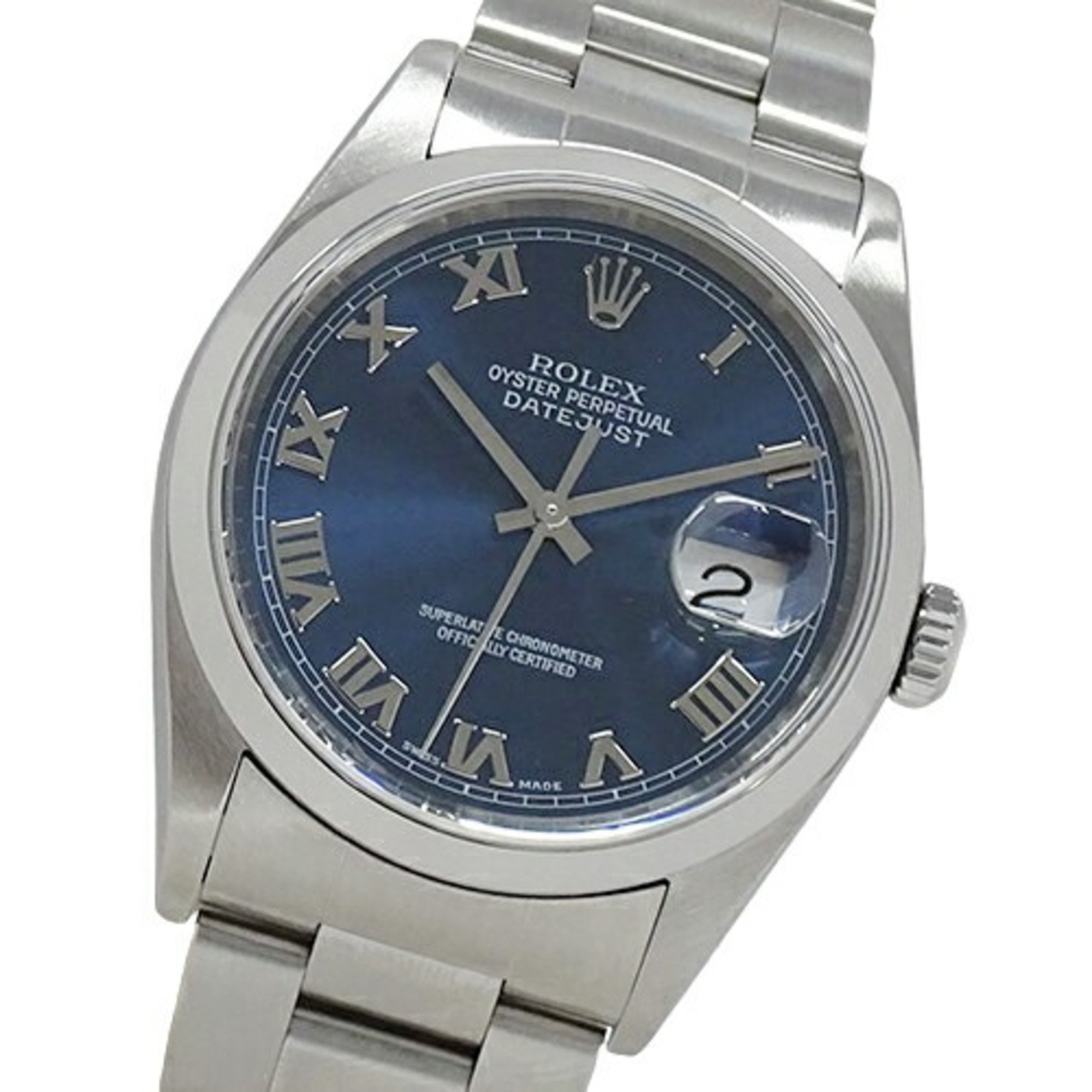 Rolex ROLEX Datejust 16200 Y-series Men's Watch Automatic AT Stainless Steel SS Silver Blue Roman Polished