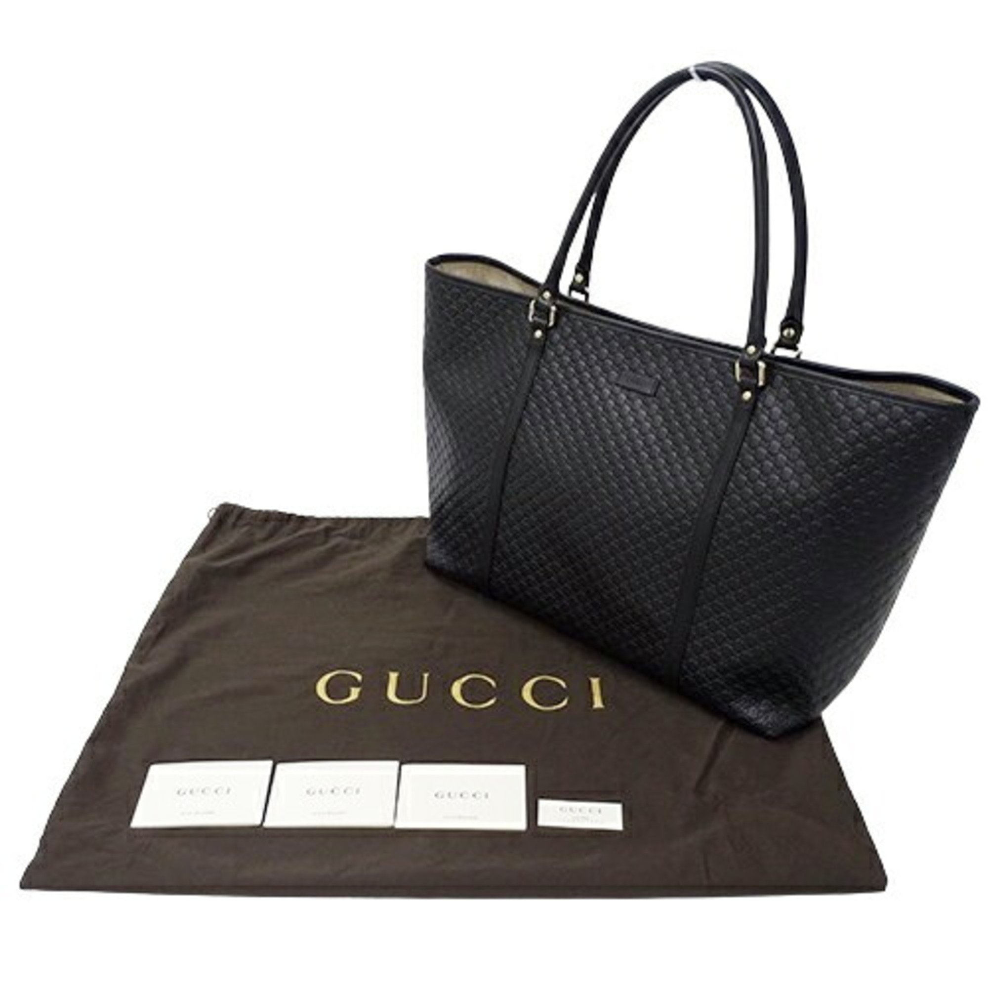 GUCCI Women's Tote Bag Micro GG Shima Leather Black 449648