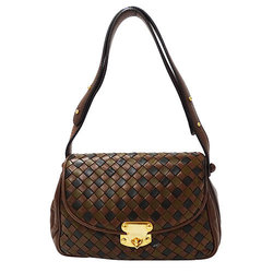 Bottega Veneta Women's Shoulder Bag Leather Intrecciato Brown Compact