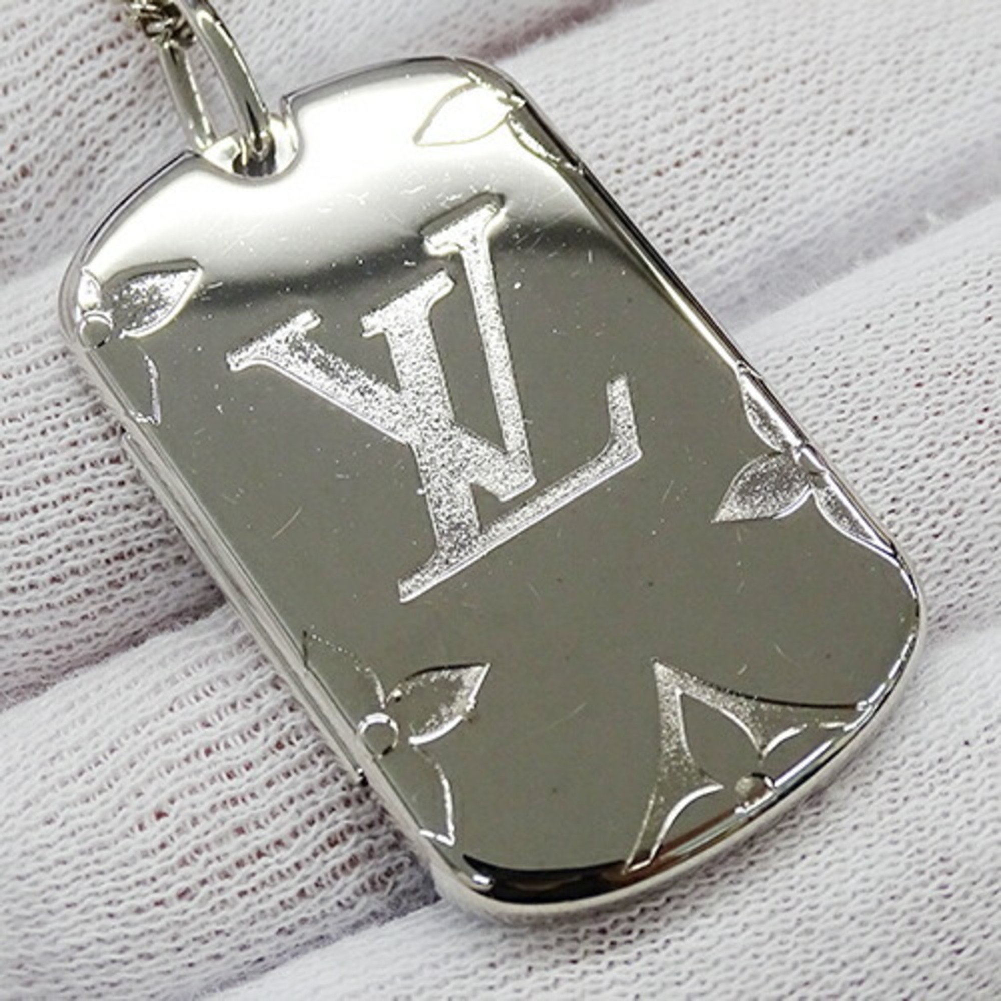 LOUIS VUITTON Necklace for Men Metal Locket Monogram Silver M62484 DI1108 Dog Tag