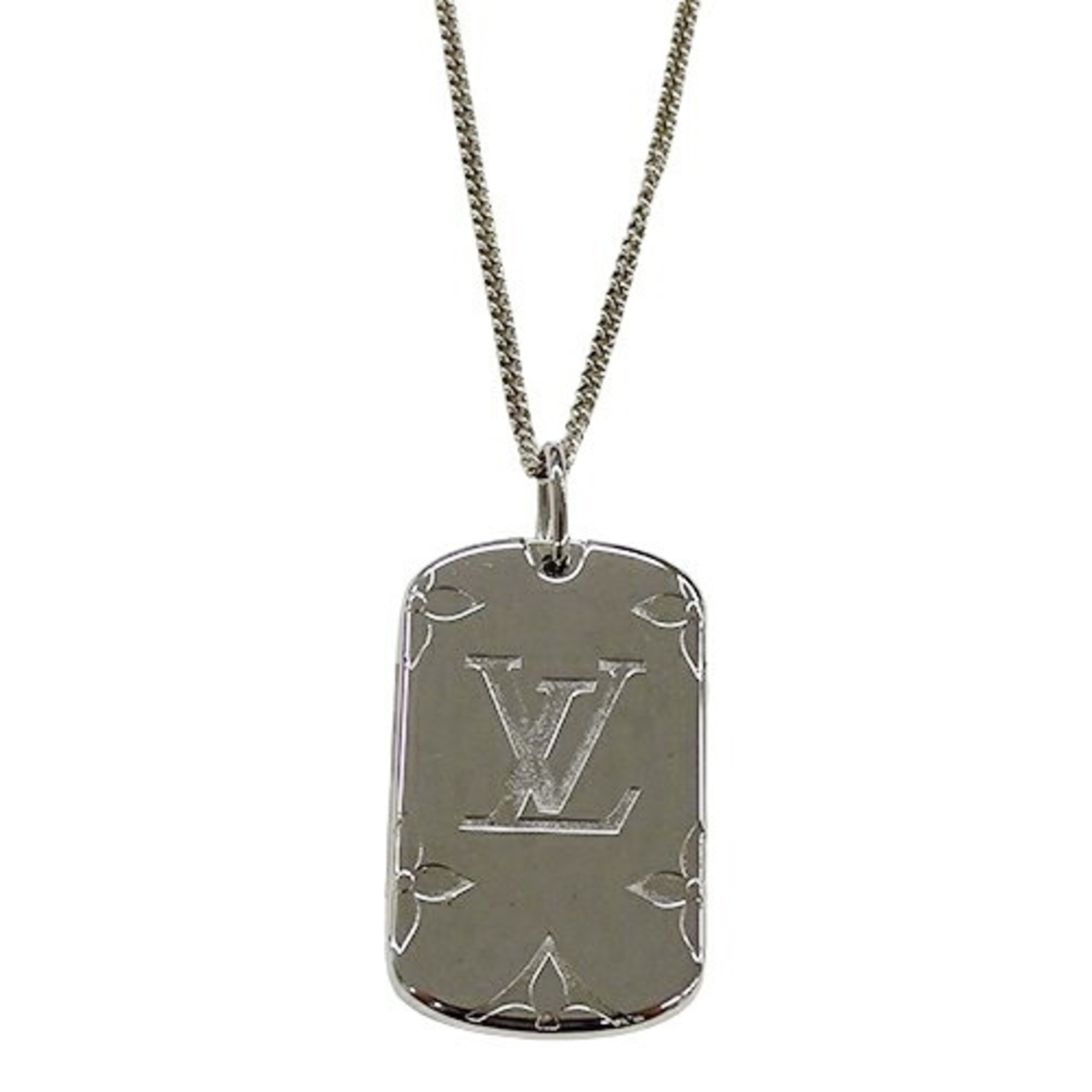 LOUIS VUITTON Necklace for Men Metal Locket Monogram Silver M62484 DI1108 Dog Tag