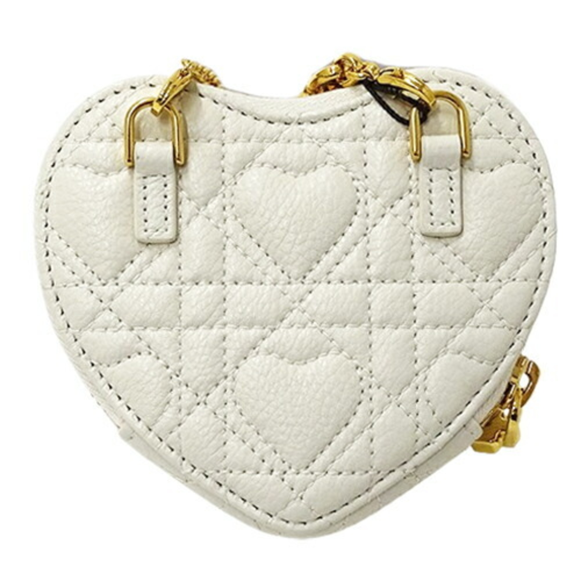 Christian Dior Dior Pouch Women's Shoulder Chain Cannage Caro Leather White Heart