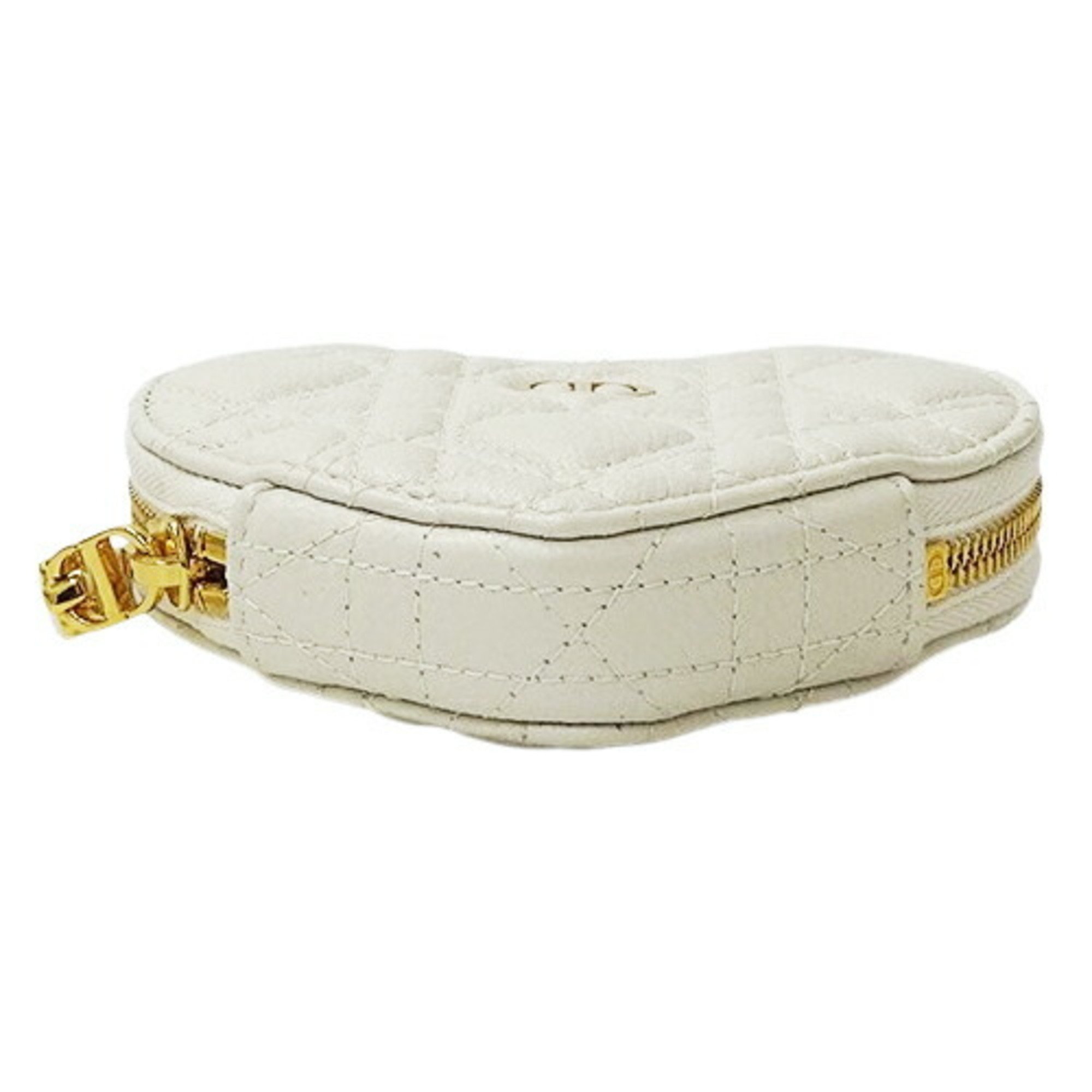 Christian Dior Dior Pouch Women's Shoulder Chain Cannage Caro Leather White Heart