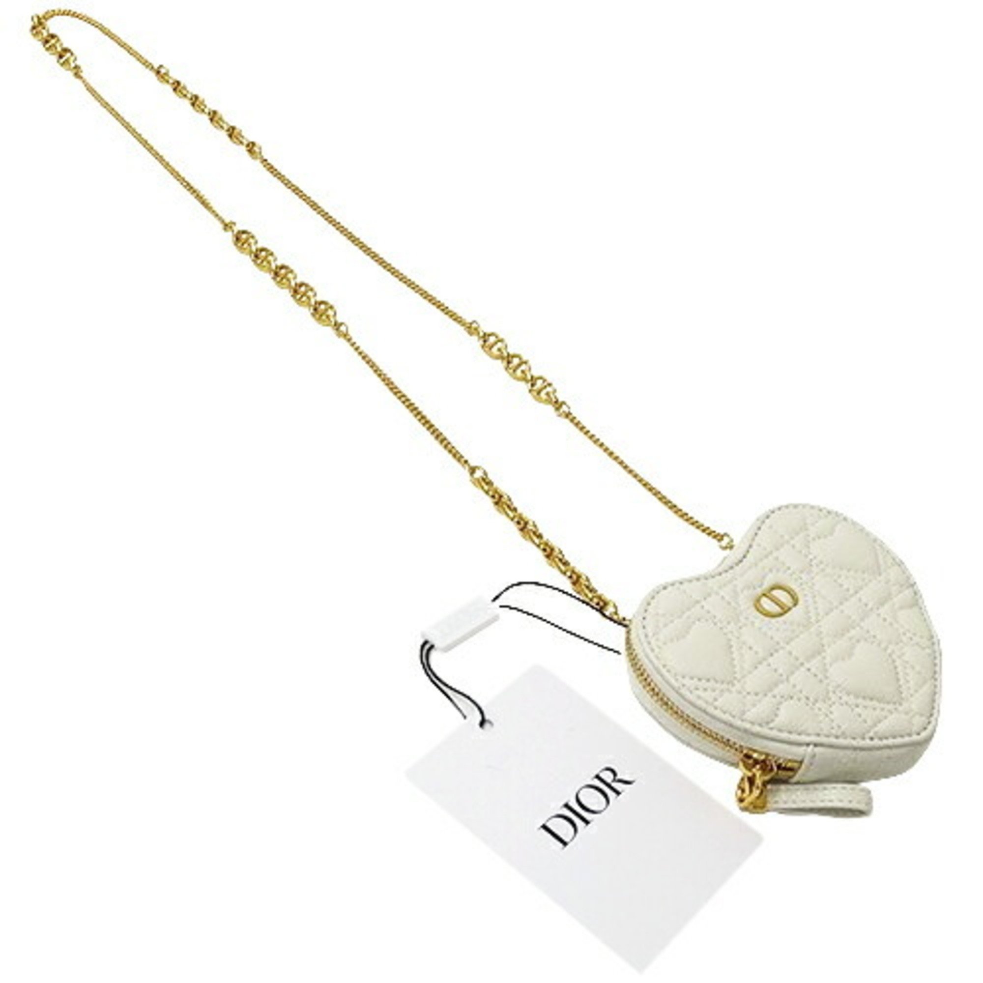 Christian Dior Dior Pouch Women's Shoulder Chain Cannage Caro Leather White Heart