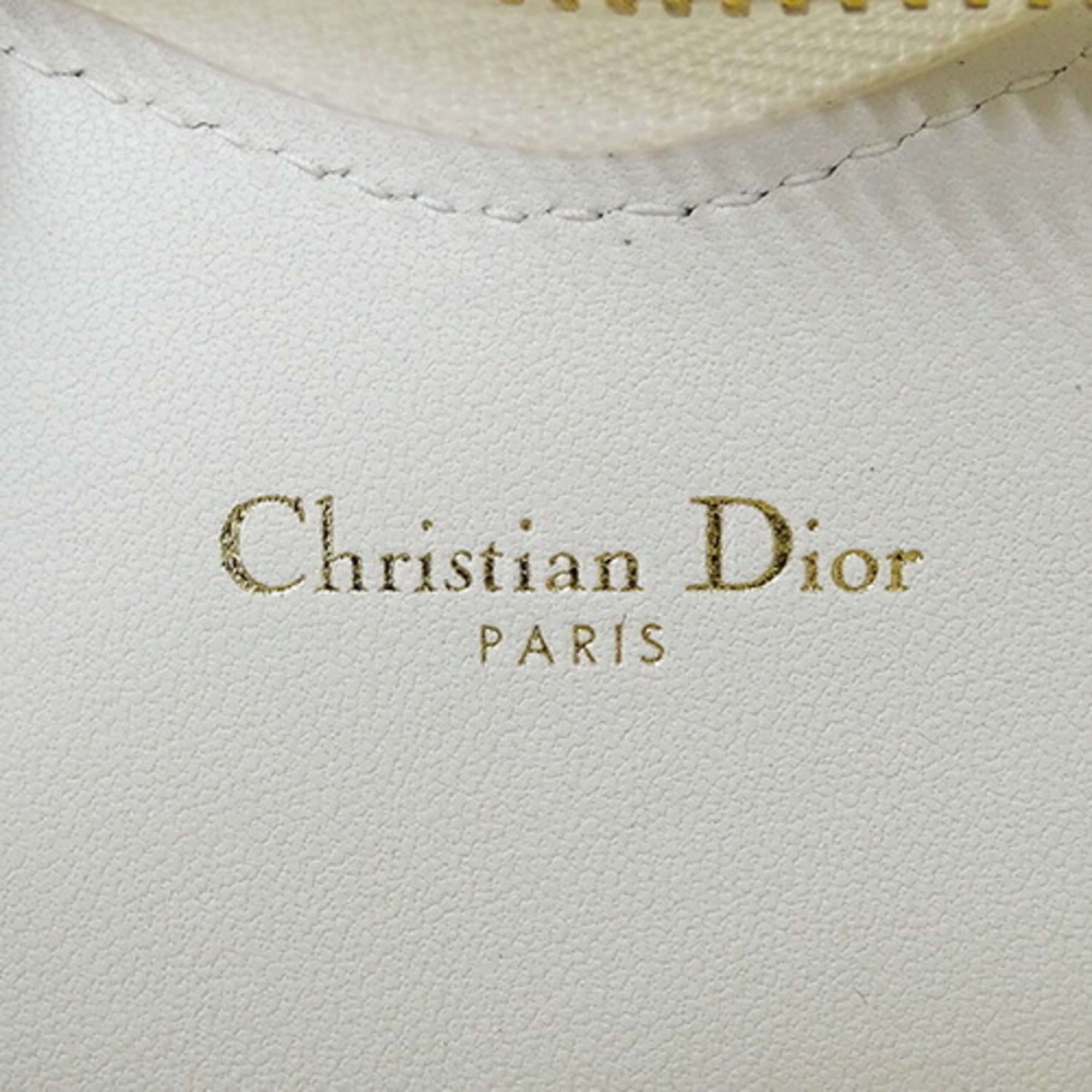 Christian Dior Dior Pouch Women's Shoulder Chain Cannage Caro Leather White Heart