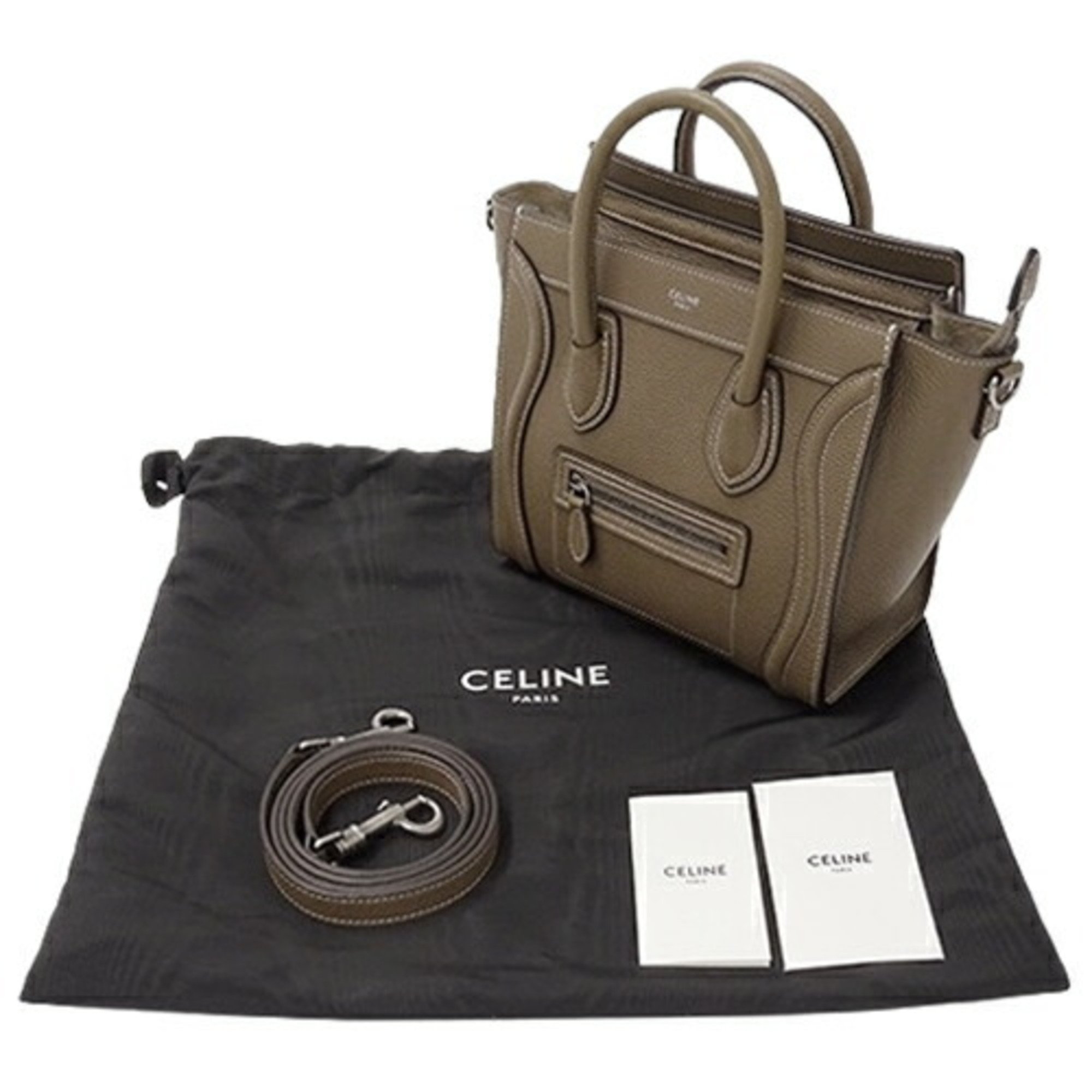 CELINE Bags for Women Handbags Shoulder 2way Luggage Nano Shopper Leather Taupe Charcoal Gray