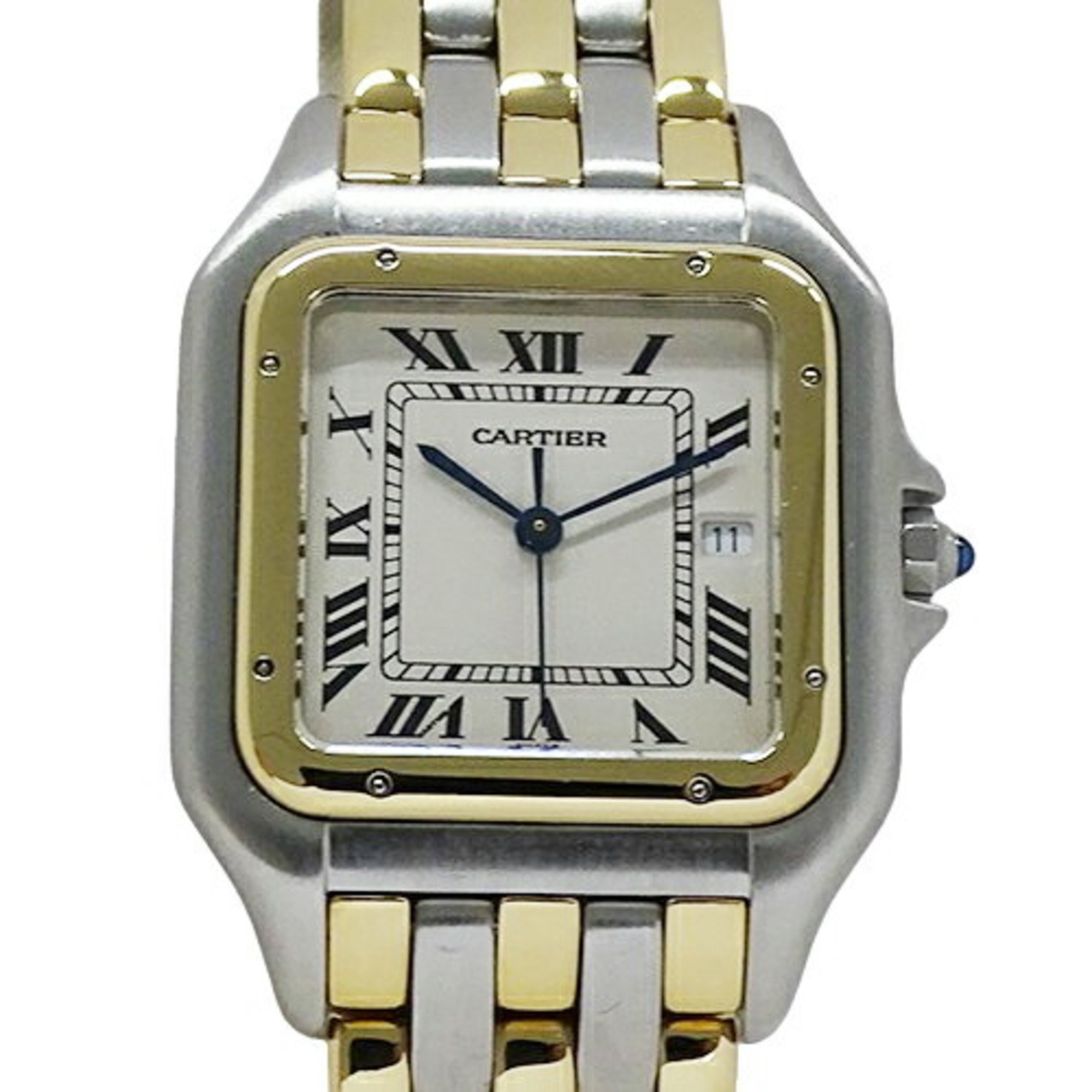 Cartier Men's Watch Panthere LM 3 Row Date Quartz Stainless Steel SS Gold YG Combination Polished