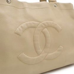 CHANEL Coco Mark Tote Bag Shoulder Caviar Skin Leather Light Beige