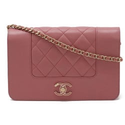 CHANEL Mademoiselle Matelasse Chain Wallet Shoulder Bag Pochette Leather Pink A80972