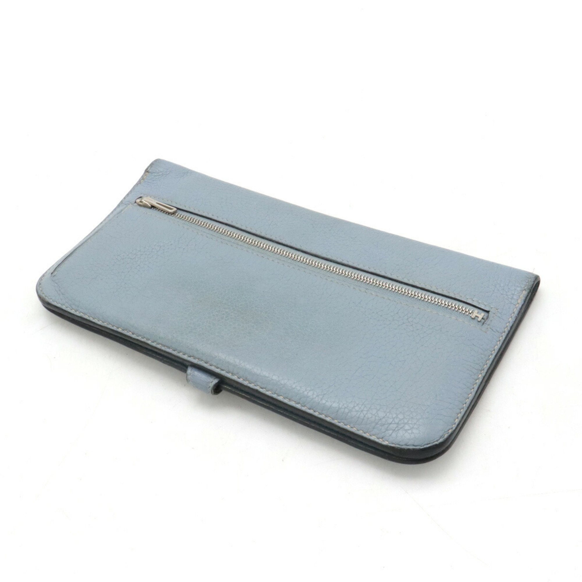 HERMES Dogon Recto Verso Long Bi-fold Wallet Togo Leather Ciel Light Blue □P Engraved