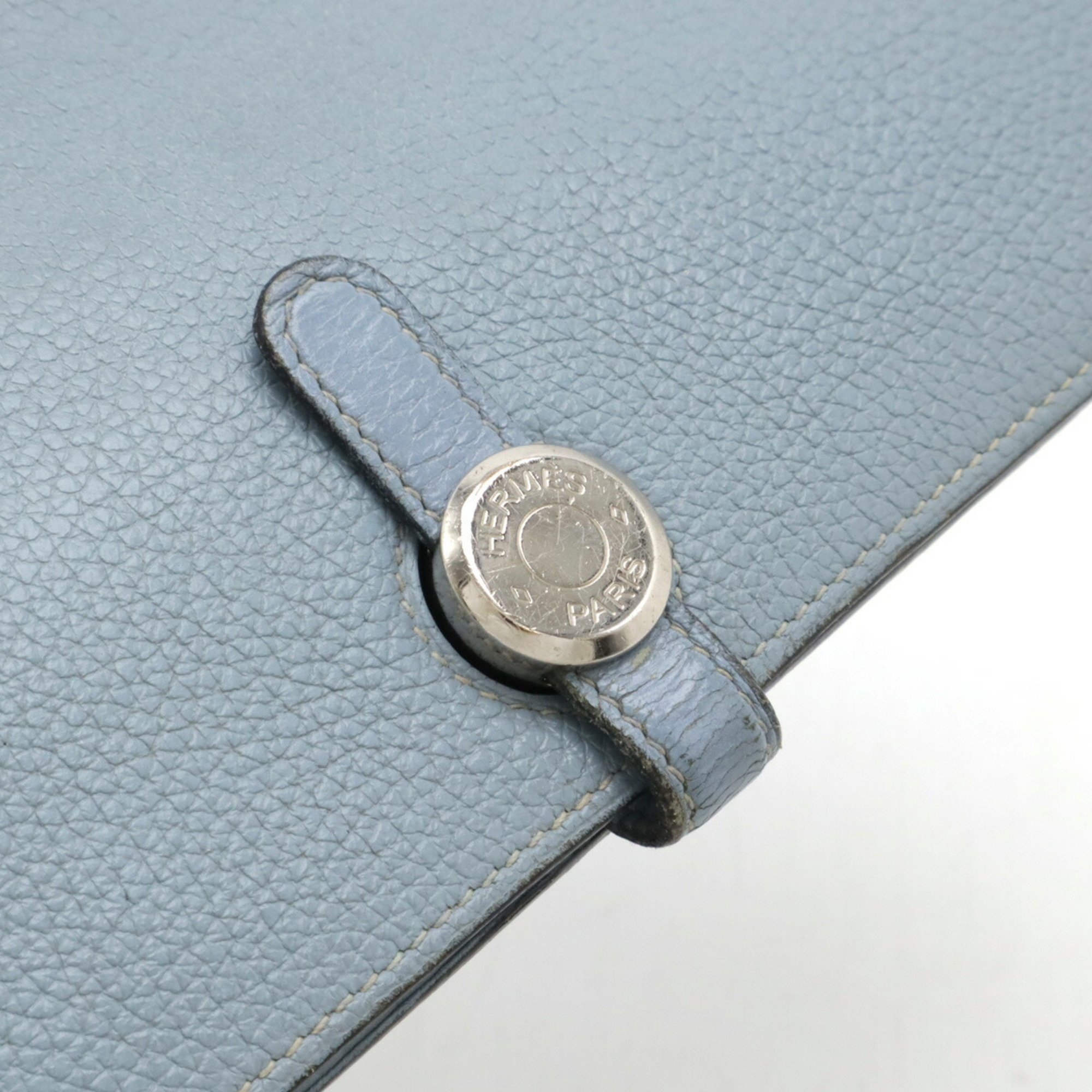 HERMES Dogon Recto Verso Long Bi-fold Wallet Togo Leather Ciel Light Blue □P Engraved