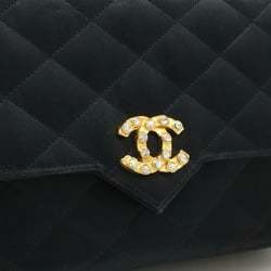 CHANEL Chanel Matelasse Coco Mark Chain Shoulder Bag Satin Rhinestone Bijou Black