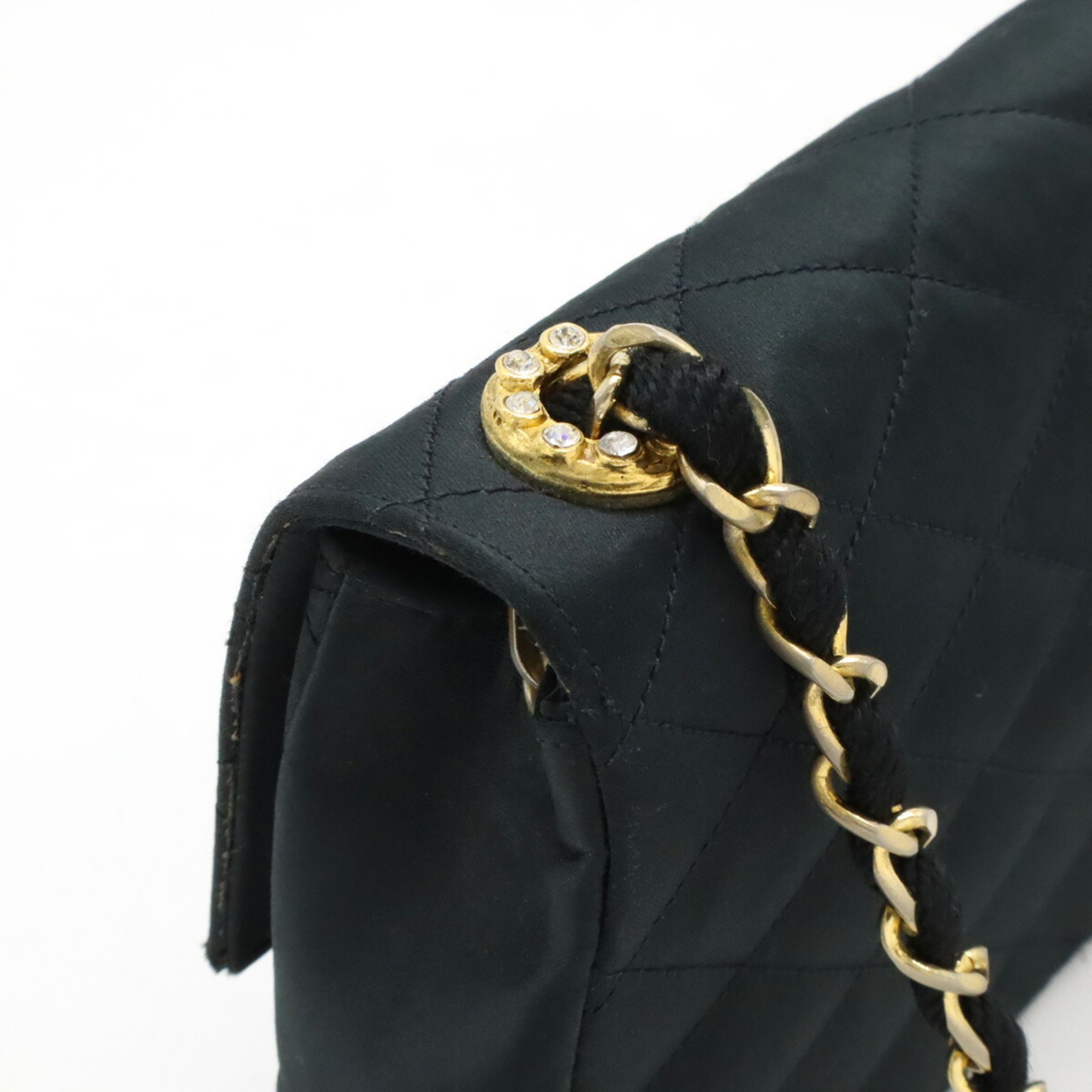 CHANEL Chanel Matelasse Coco Mark Chain Shoulder Bag Satin Rhinestone Bijou Black