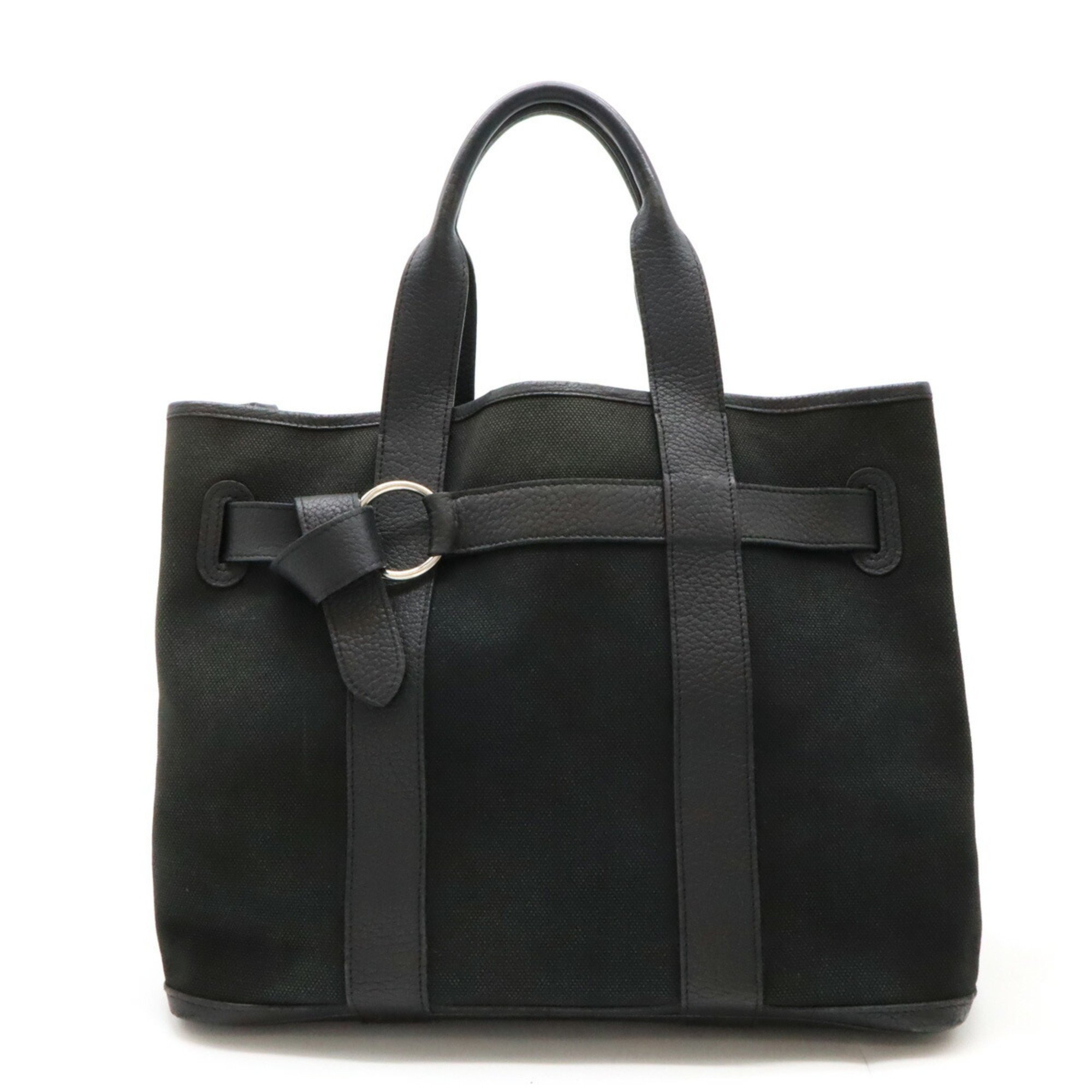 HERMES Hermes Petite Ceinture MM Tote bag Handbag Canvas Leather Black J stamp