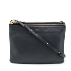 CELINE Trio Large Shoulder Bag Pochette Pouch Lambskin Leather Black 171453