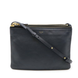 CELINE Trio Large Shoulder Bag Pochette Pouch Lambskin Leather Black 171453