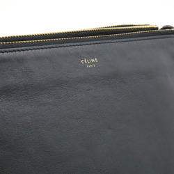 CELINE Trio Large Shoulder Bag Pochette Pouch Lambskin Leather Black 171453