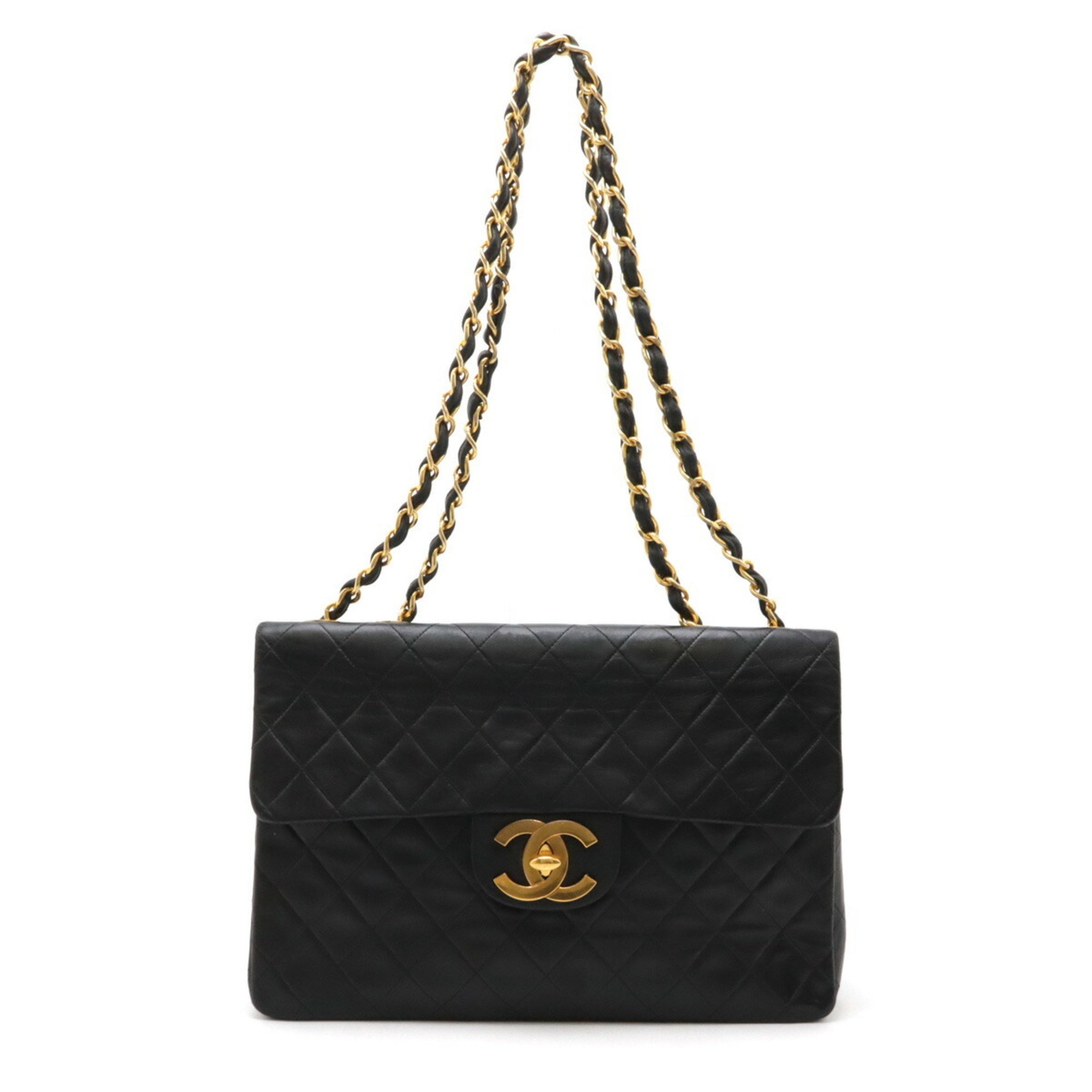 CHANEL Coco Mark Lambskin Deca Matelasse Chain Shoulder Bag W Black A01094