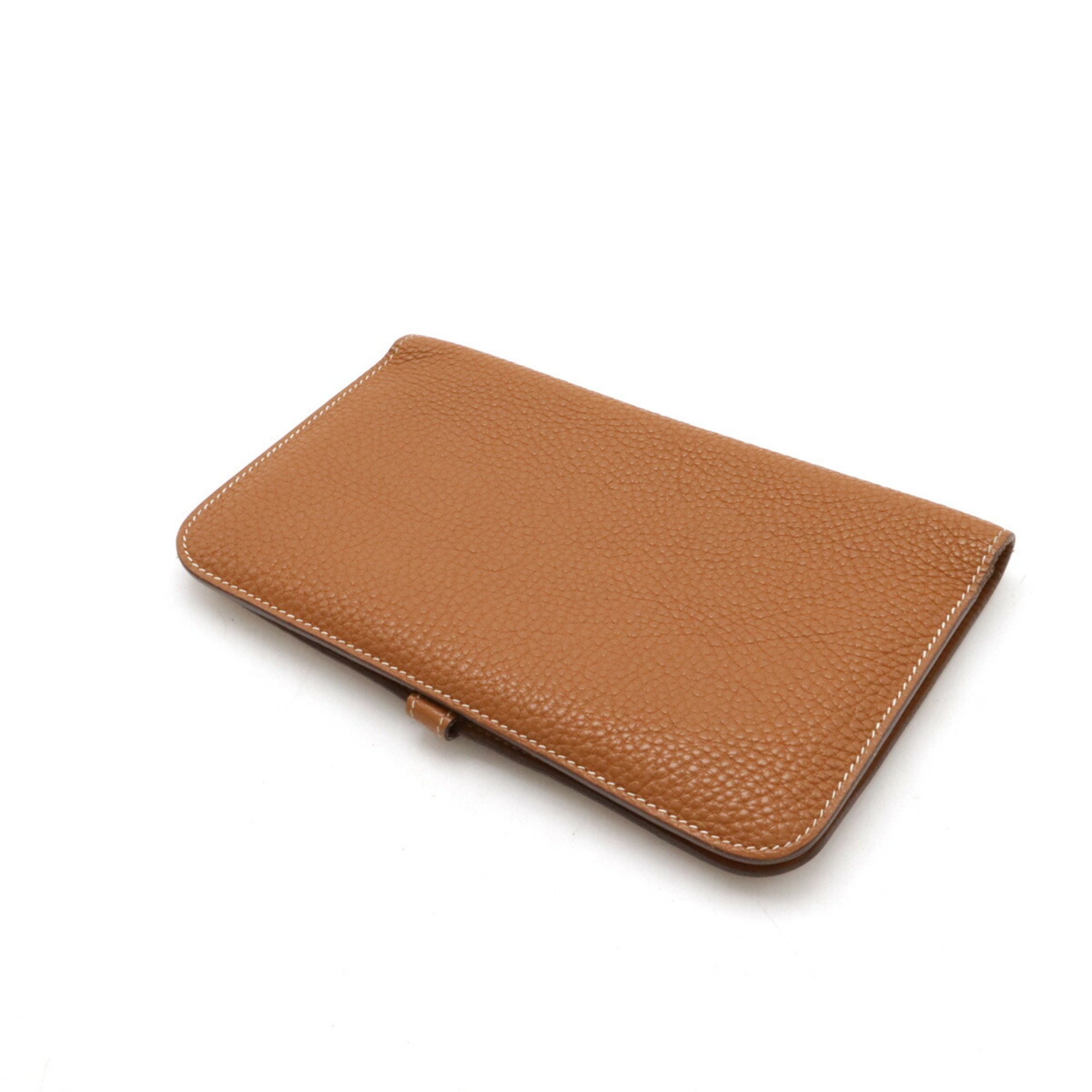 HERMES Dogon Duo GM Bi-fold long wallet Togo leather gold camel coin □I stamp