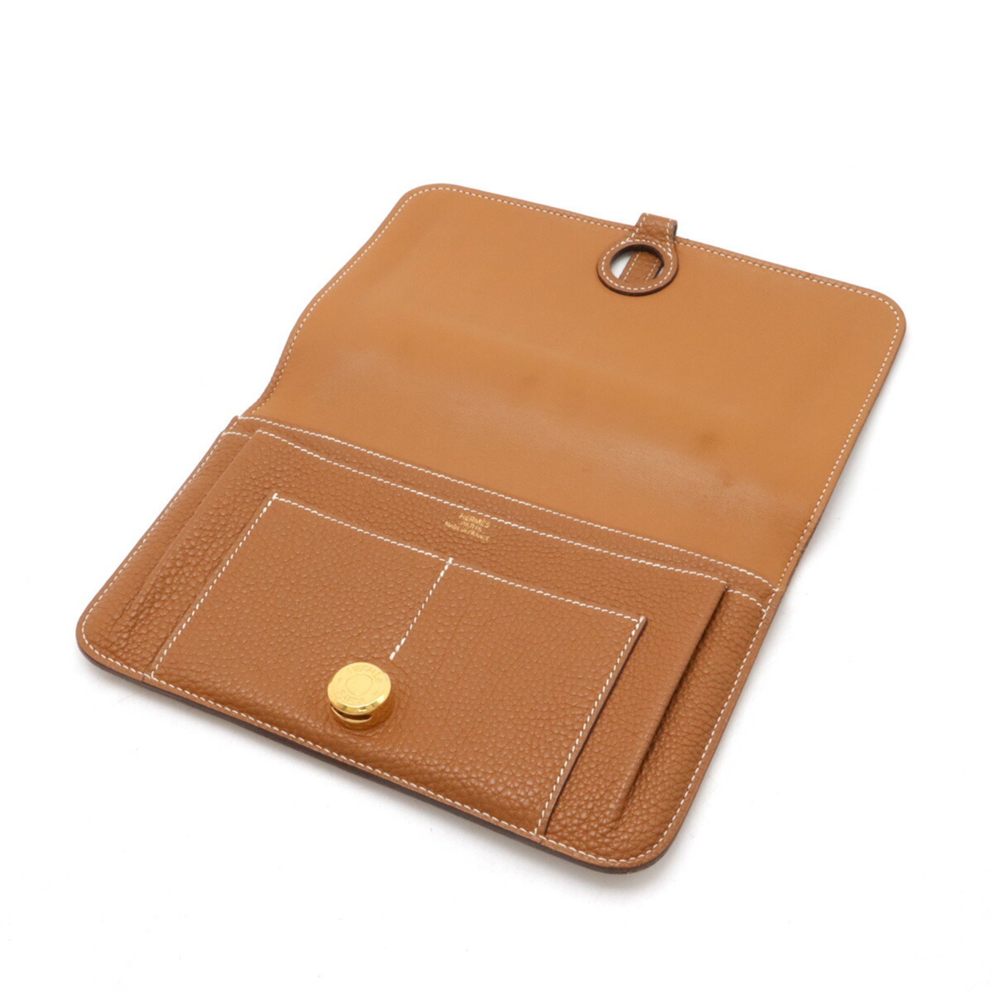 HERMES Dogon Duo GM Bi-fold long wallet Togo leather gold camel coin □I stamp