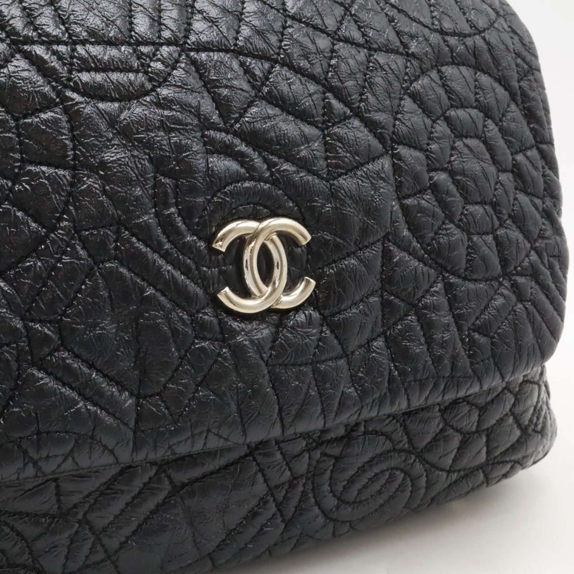 CHANEL Coco Mark Quilted Chain Bag Shoulder Patent Leather Black