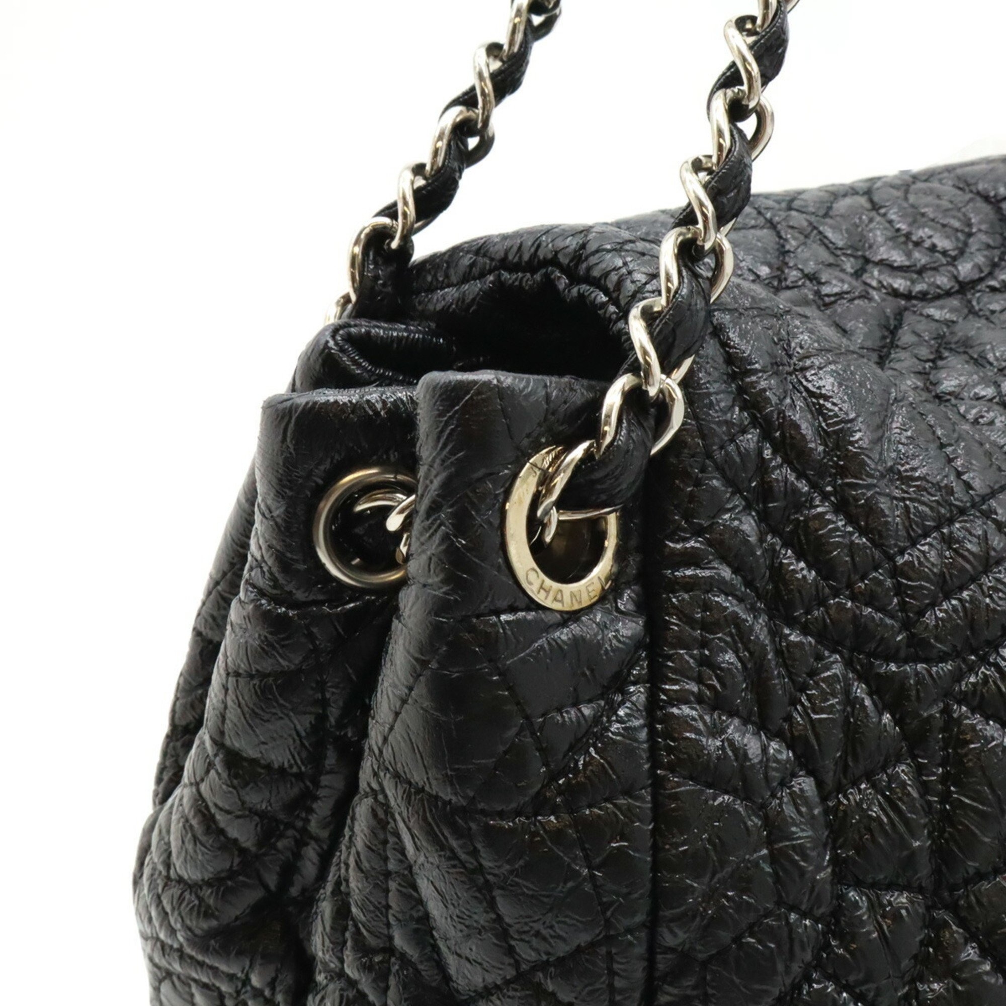 CHANEL Coco Mark Quilted Chain Bag Shoulder Patent Leather Black