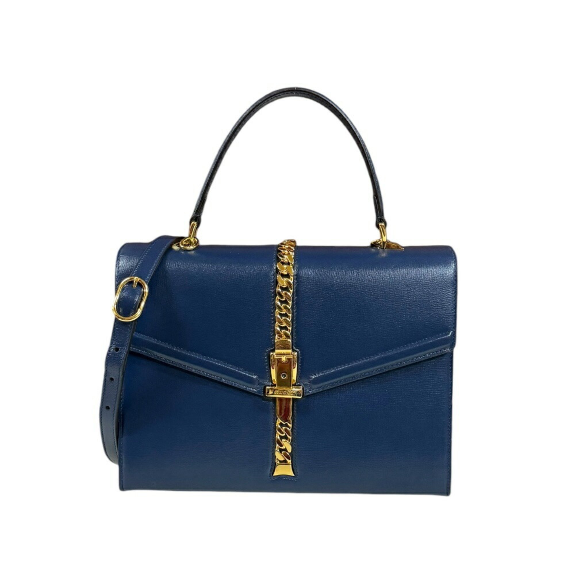 Gucci Sylvie Shoulder Bag Leather 602781 Navy Women's GUCCI 2way