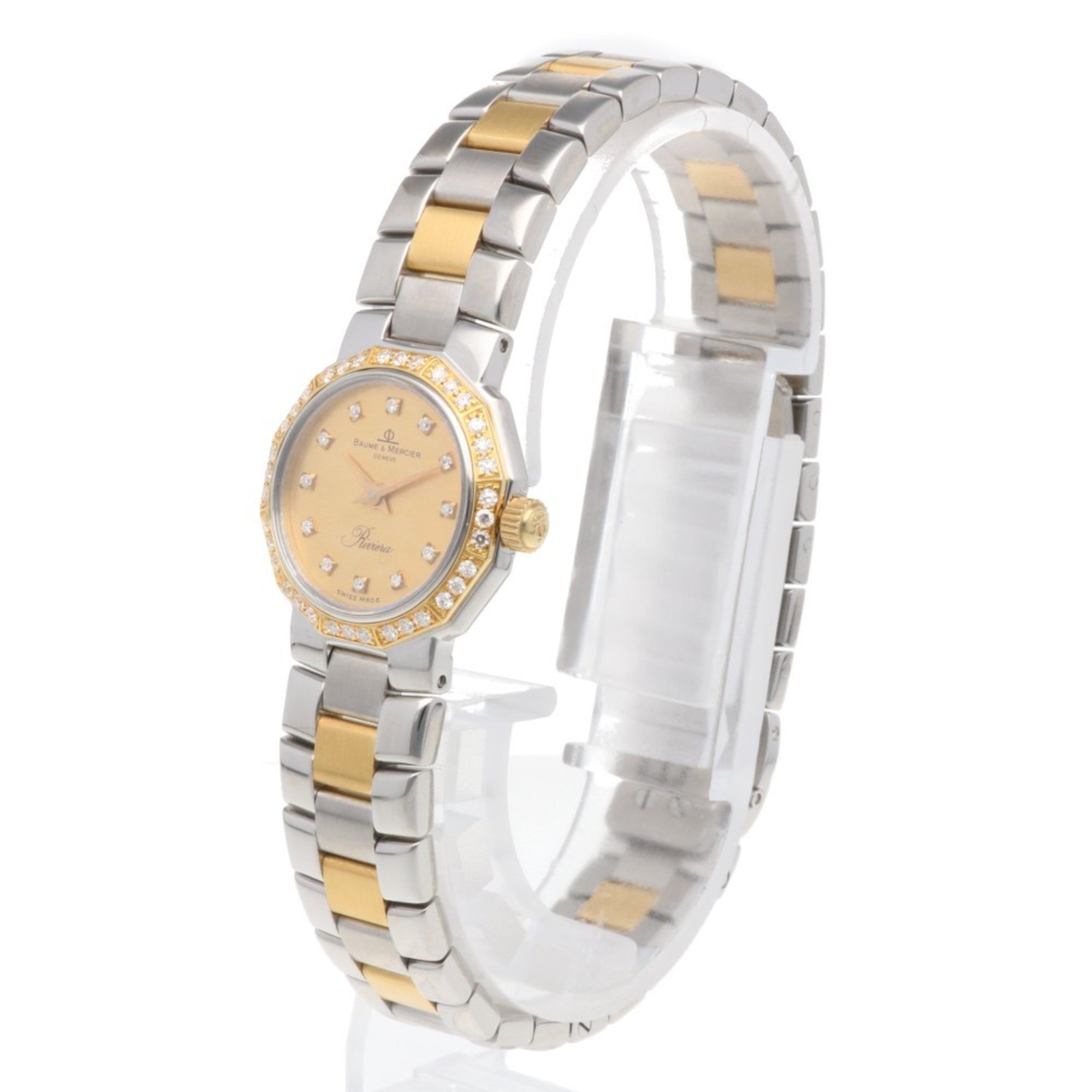 Baume & Mercier Riviera Watch Stainless Steel 5232.050 Quartz Ladies Diamond Bezel