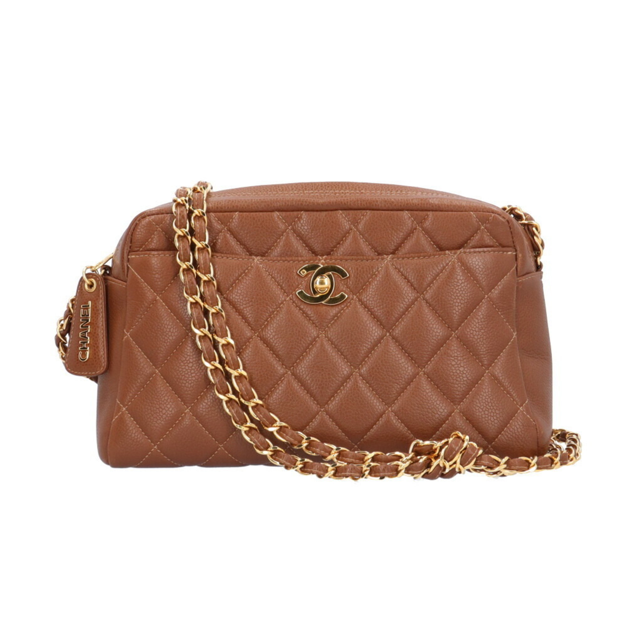 Chanel Matelasse Shoulder Bag Leather Brown Women's CHANEL Chain