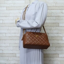 Chanel Matelasse Shoulder Bag Leather Brown Women's CHANEL Chain