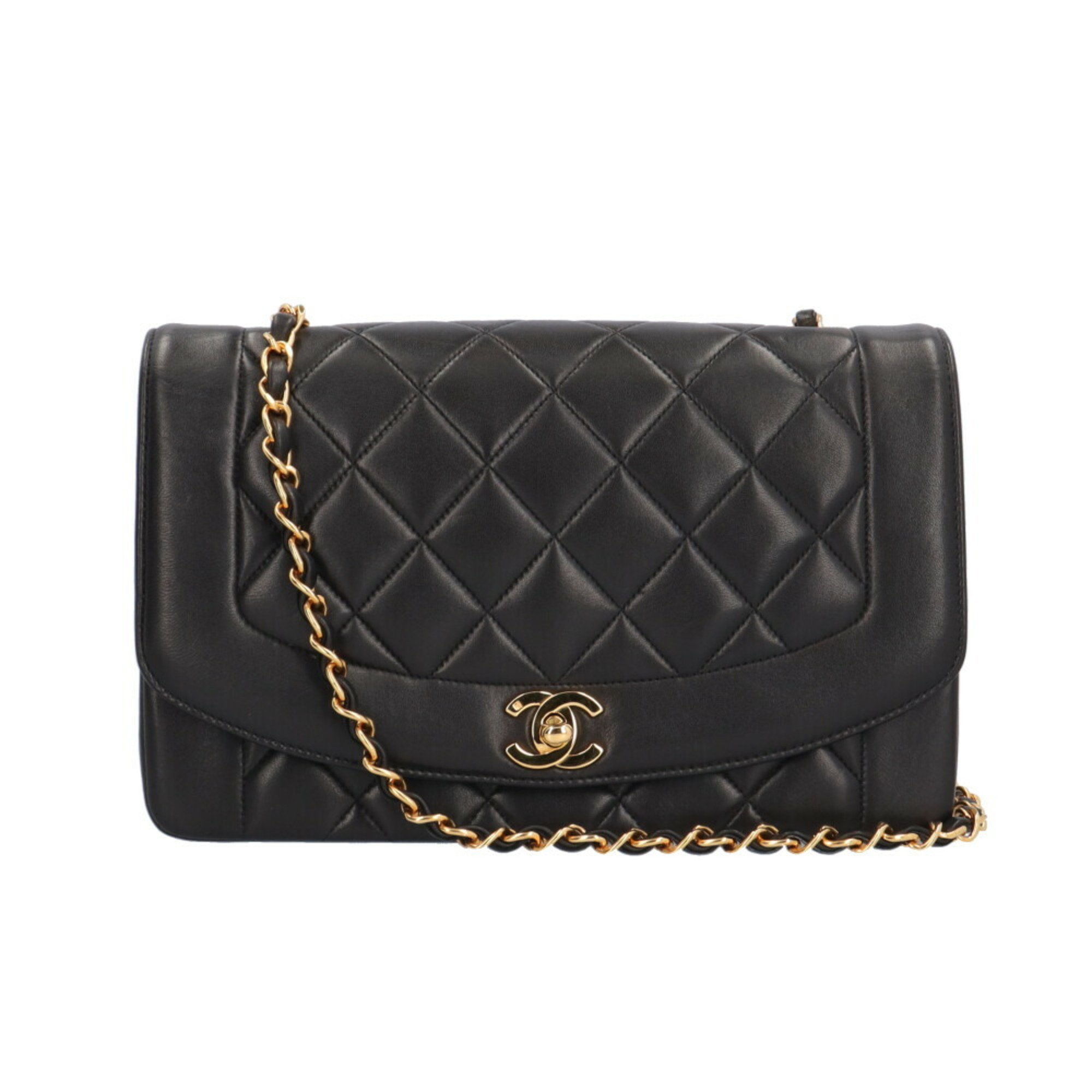 Chanel Diana Shoulder Bag Lambskin Black Women's CHANEL Chain