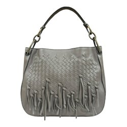 Bottega Veneta Intrecciato Shoulder Bag Leather Grey Women's BOTTEGAVENETA