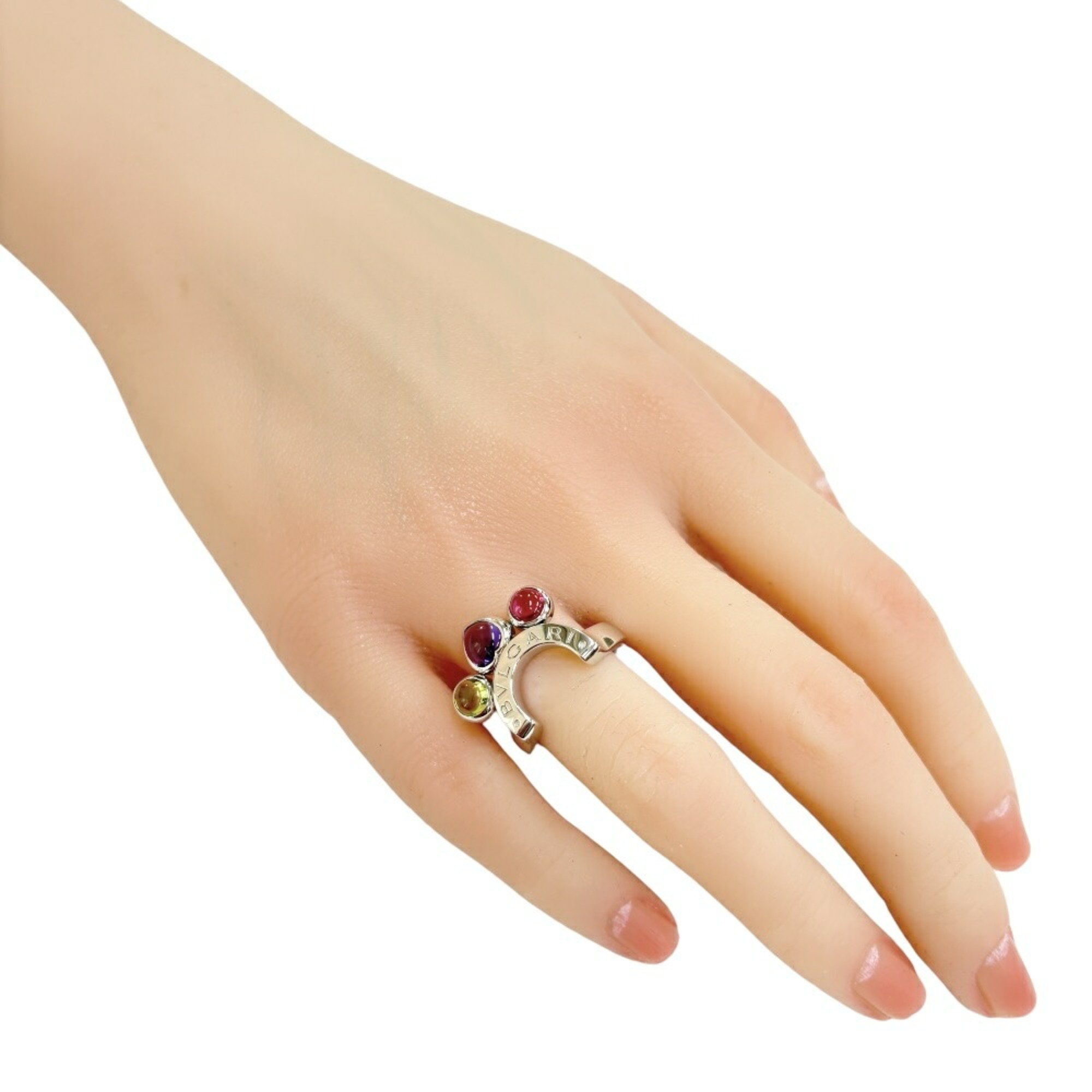 BVLGARI Allegra Ring, Size 10.5, 18K Gold, Amethyst, Pink Tourmaline, Women's,