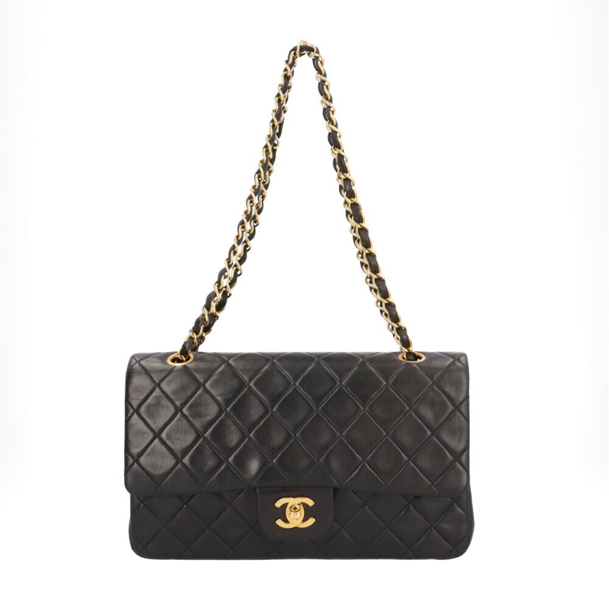 Chanel Matelasse Shoulder Bag Lambskin A01112 Black Women's CHANEL Double Chain Flap